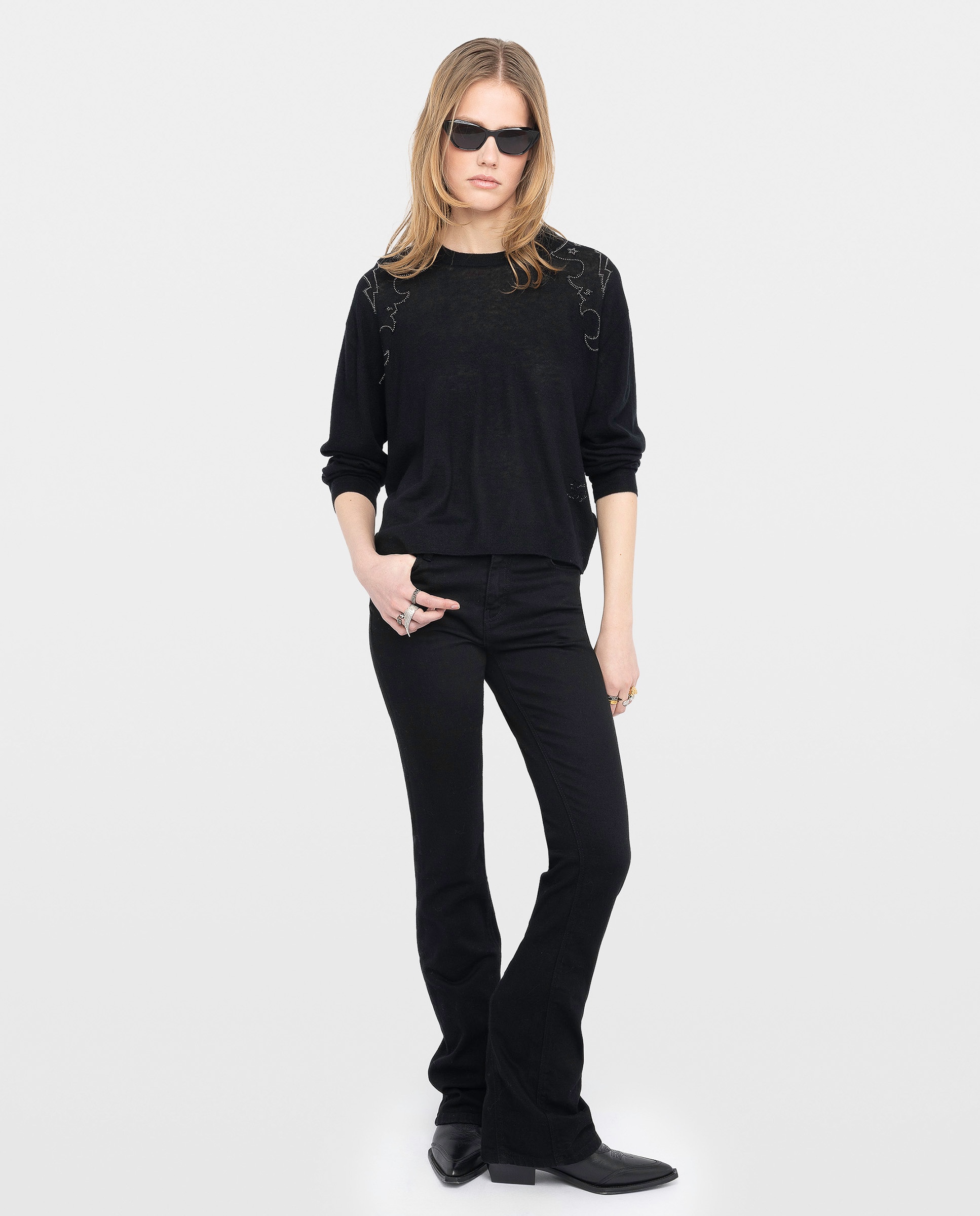 Jersey de mujer 100% cachemira con strass - Zadig & Voltaire - Negro Negro-4