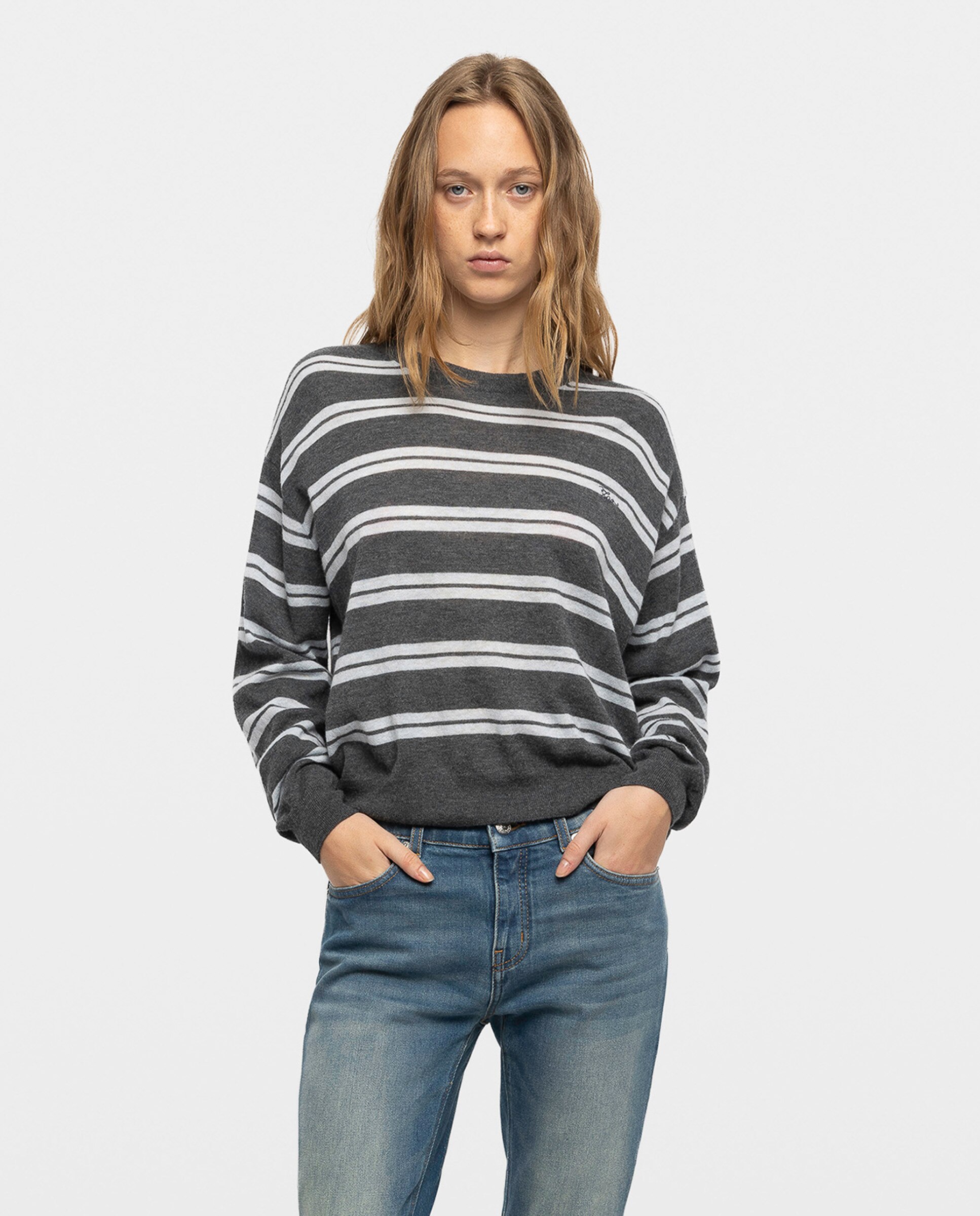 Jersey de mujer 100% cachemira con manga corta - Zadig & Voltaire - Gris oscuro Gris oscuro-1