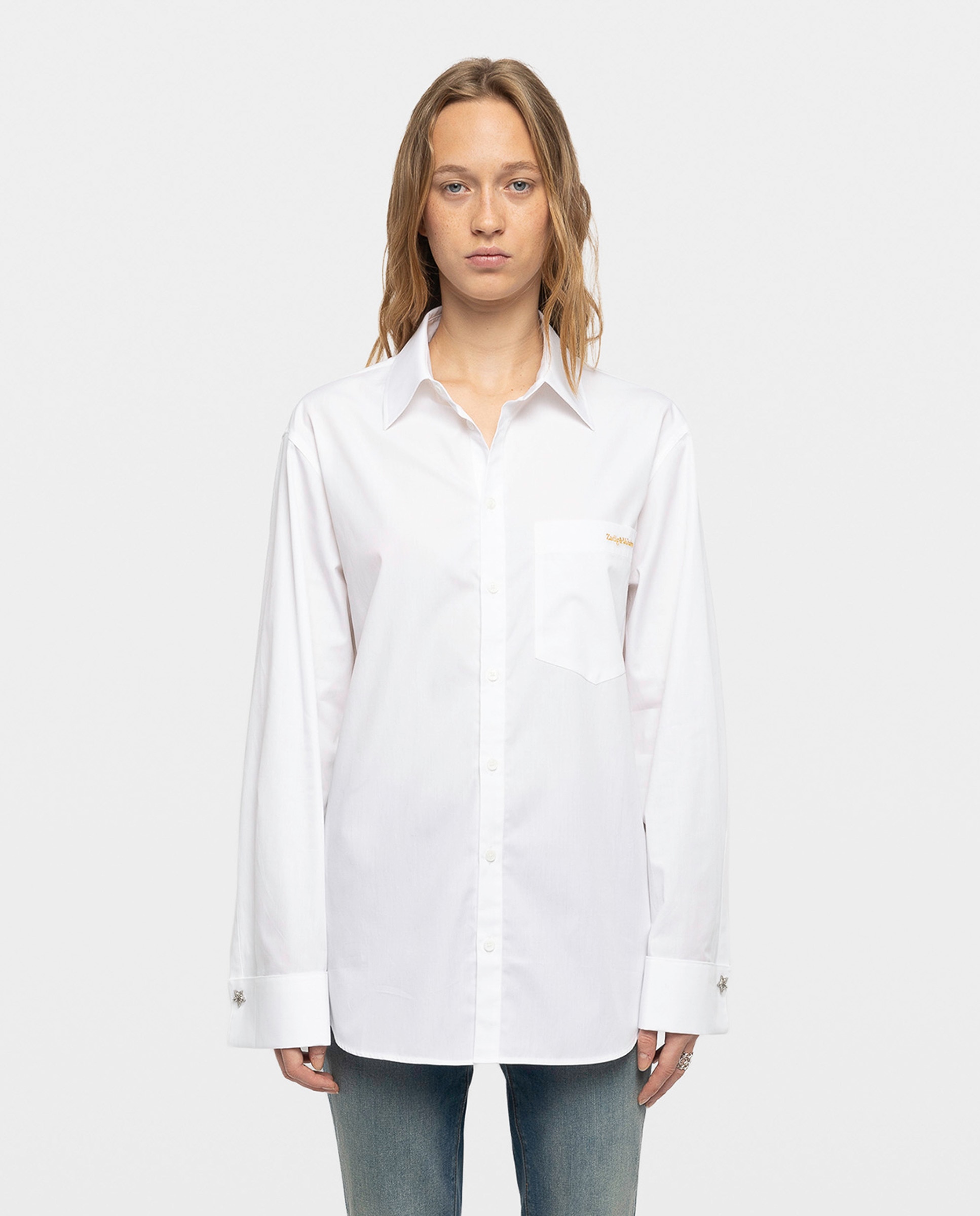Camisa de mujer oversize de mangas largas de algodón - Zadig & Voltaire - Blanco Blanco-1