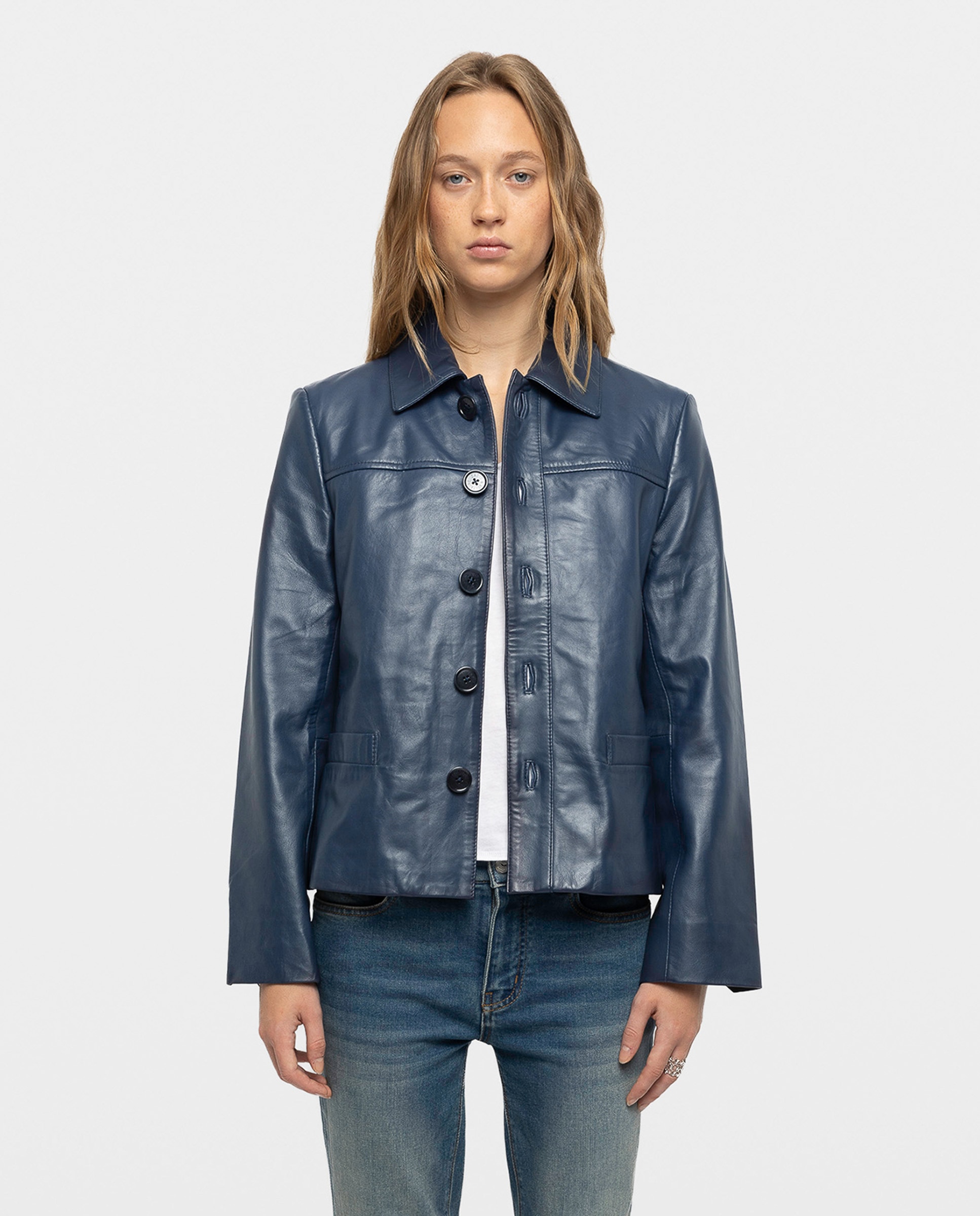 Cazadora de mujer de piel lisa - Zadig & Voltaire - Azul marino Azul marino-1