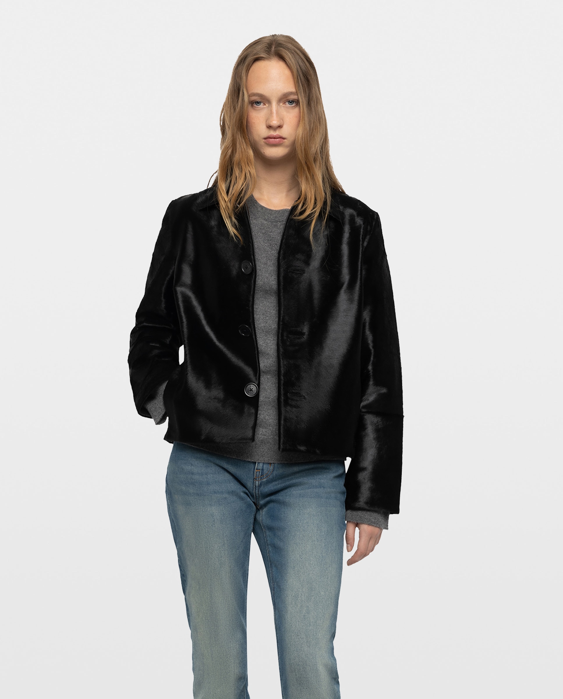 Cazadora de piel de mujer crop efecto potro - Zadig & Voltaire - Negro Negro-1