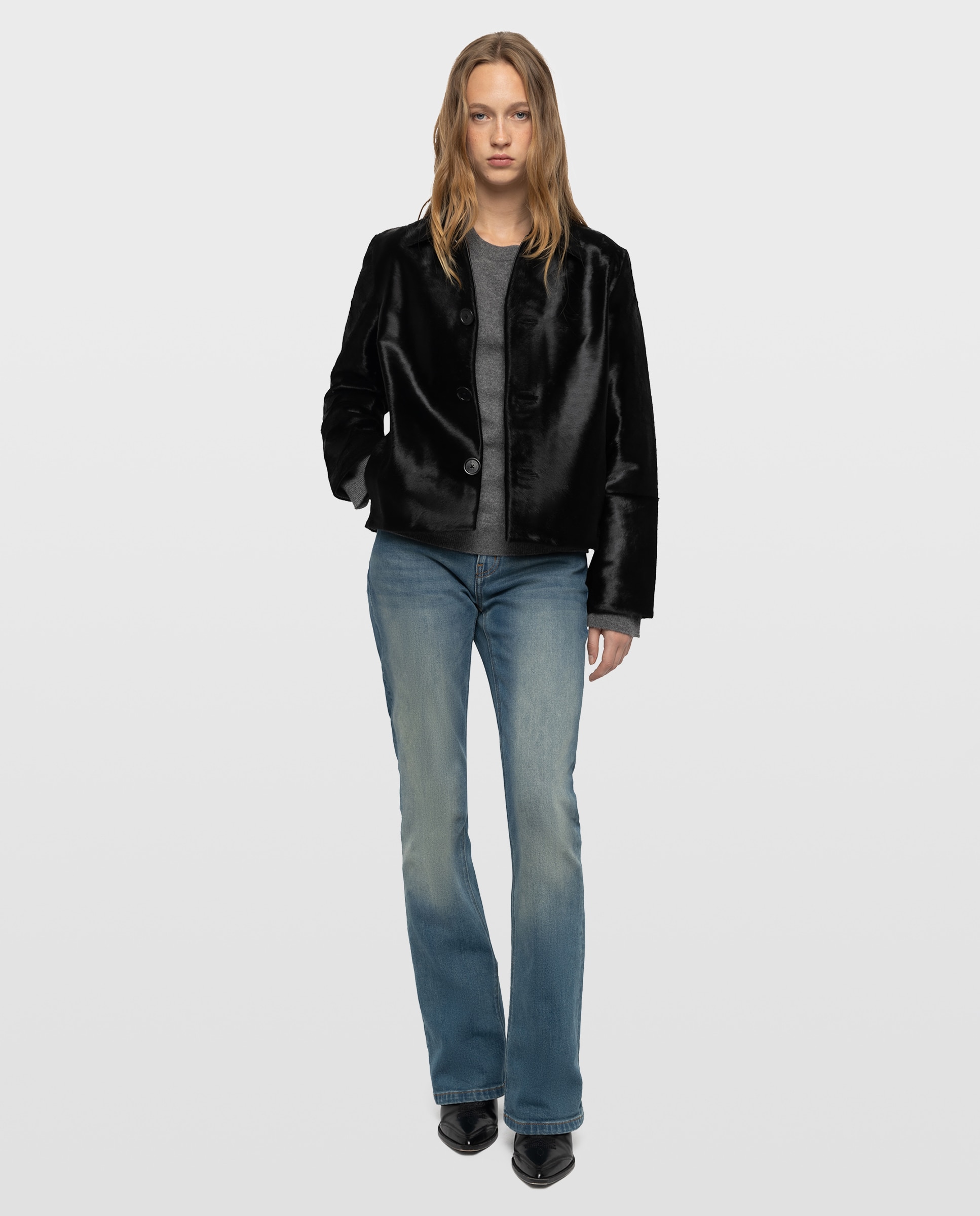 Cazadora de piel de mujer crop efecto potro - Zadig & Voltaire - Negro Negro-4