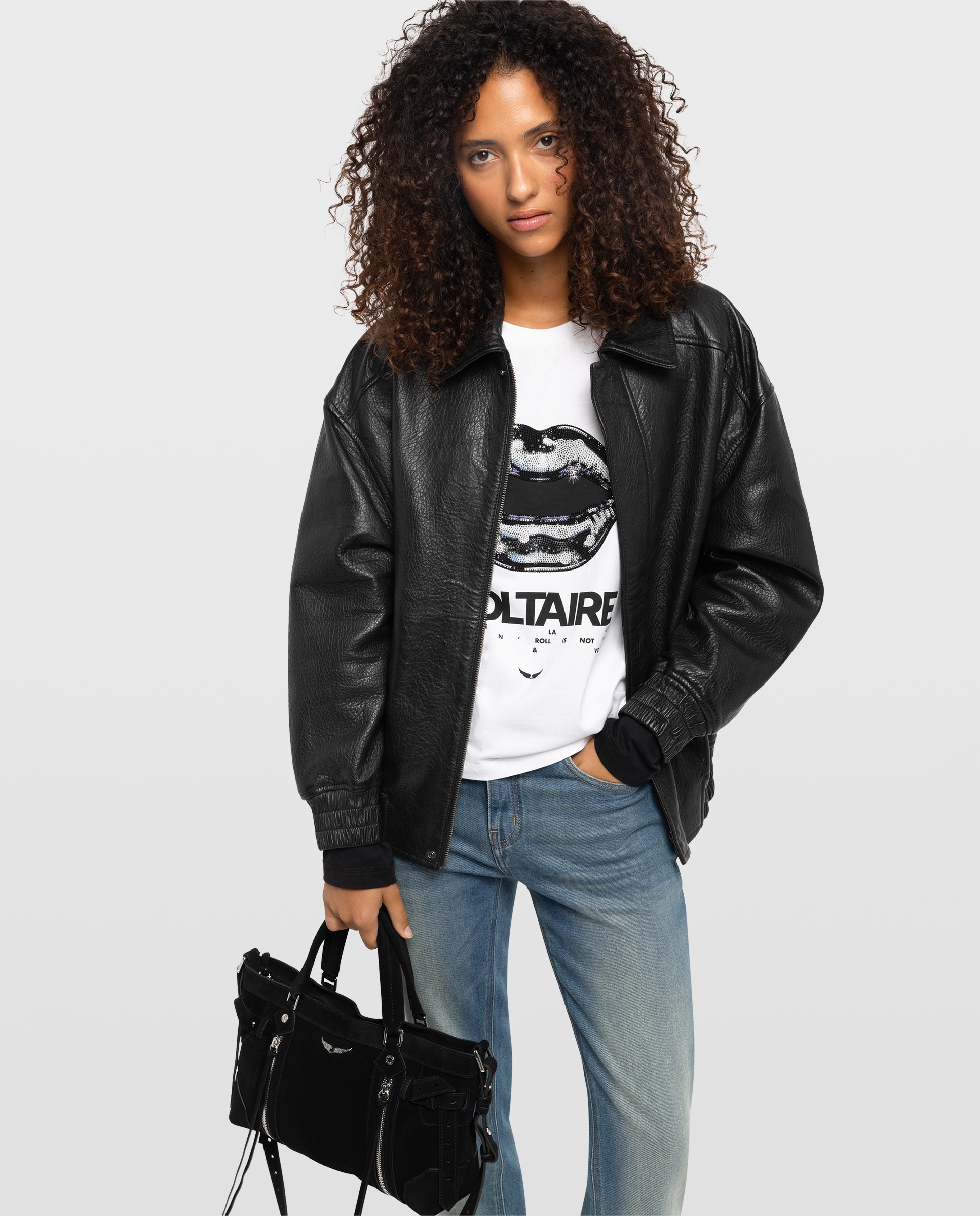 Chaqueta de piel loriand de mujer de mangas cortas - Zadig & Voltaire - Negro Negro-5