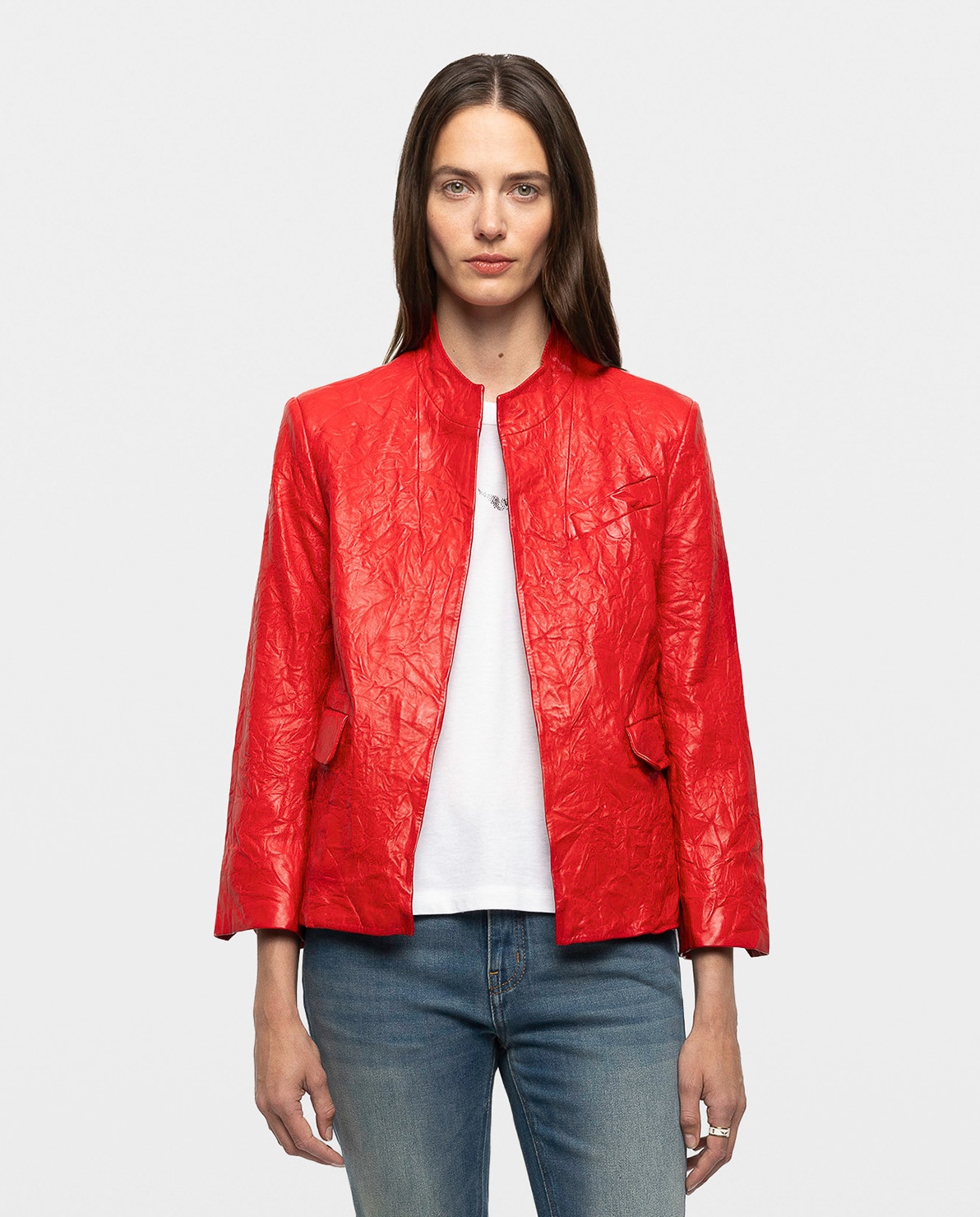 Cazadora de mujer de piel arrugada ajustada - Zadig & Voltaire - Rojo Rojo-1