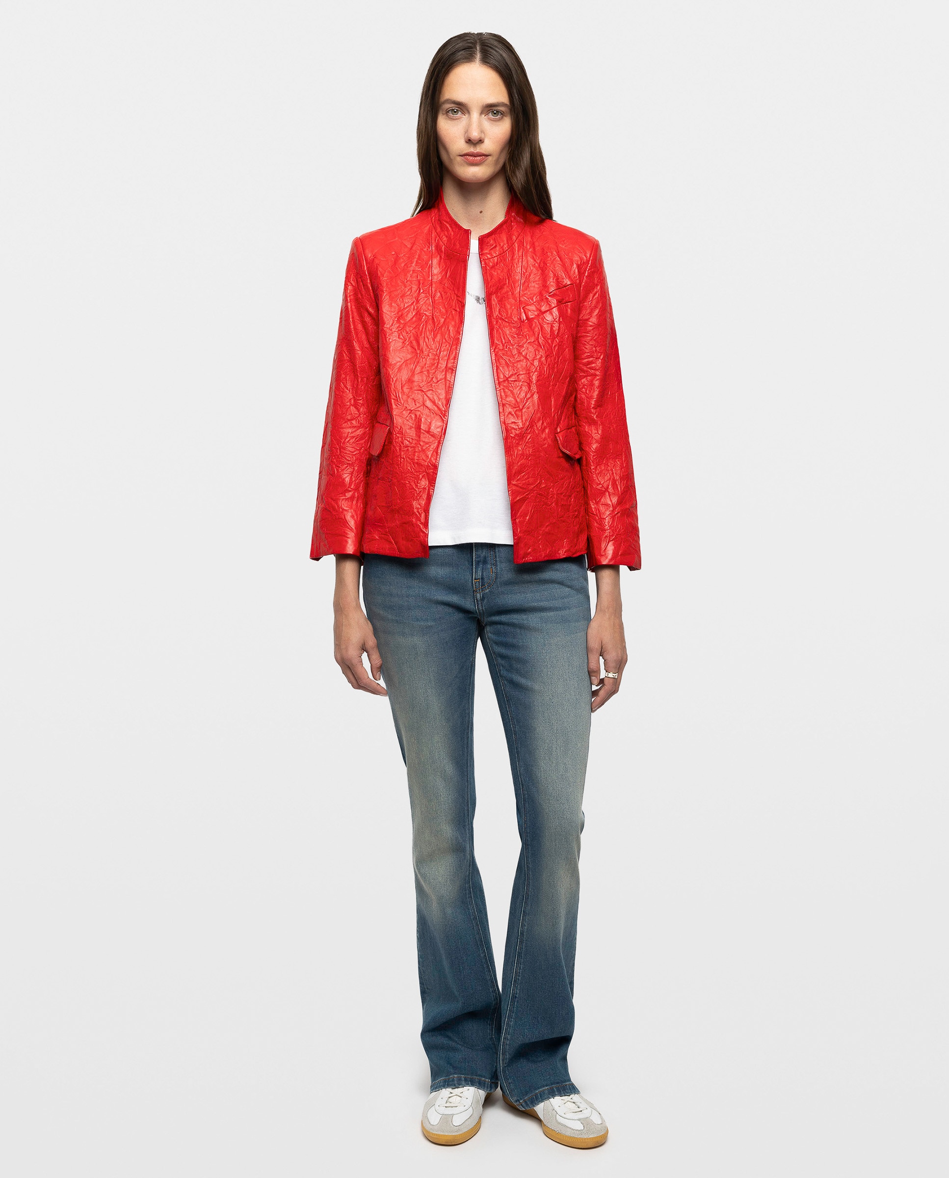 Cazadora de mujer de piel arrugada ajustada - Zadig & Voltaire - Rojo Rojo-3