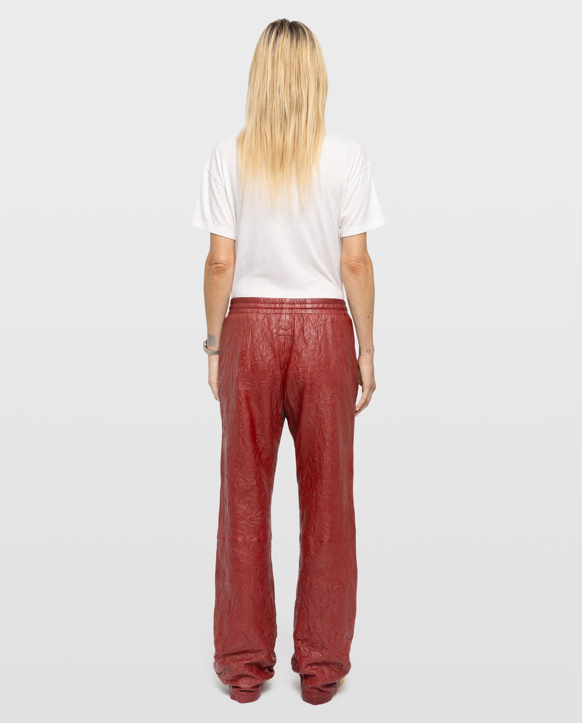Pantalones de mujer de piel arrugada rectos de cintura elástica - Zadig & Voltaire - Rojo Rojo-2