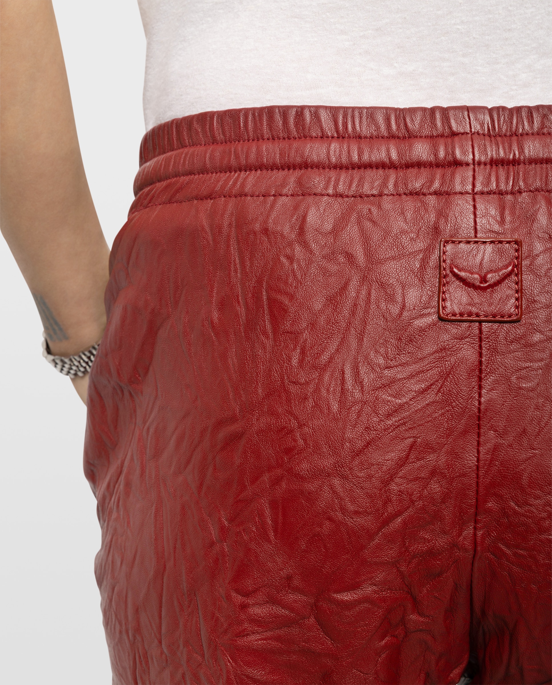 Pantalones de mujer de piel arrugada rectos de cintura elástica - Zadig & Voltaire - Rojo Rojo-3