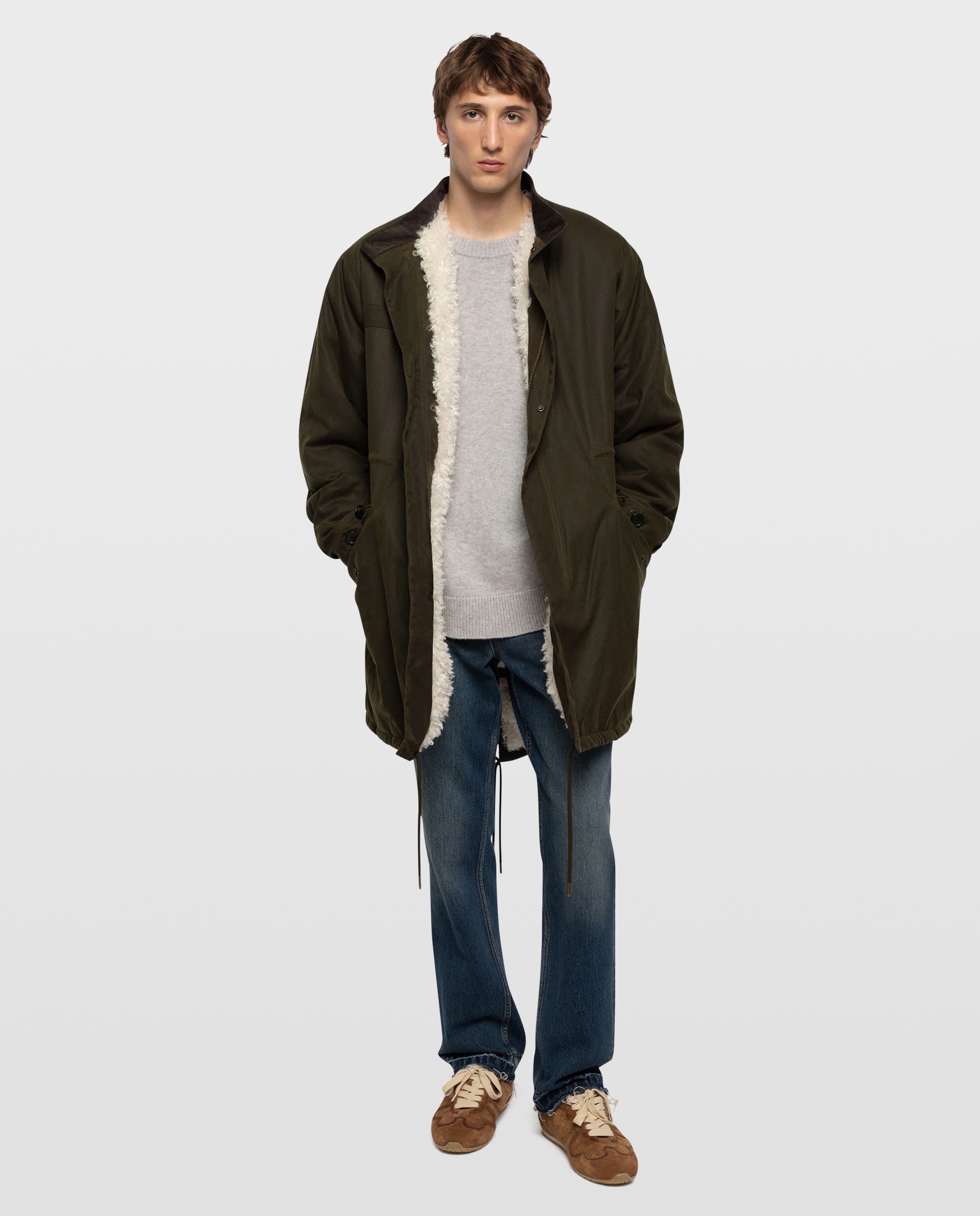 Imagen 0 de Parka de algodón encerado para hombre cuello alto Beige/Marrón
