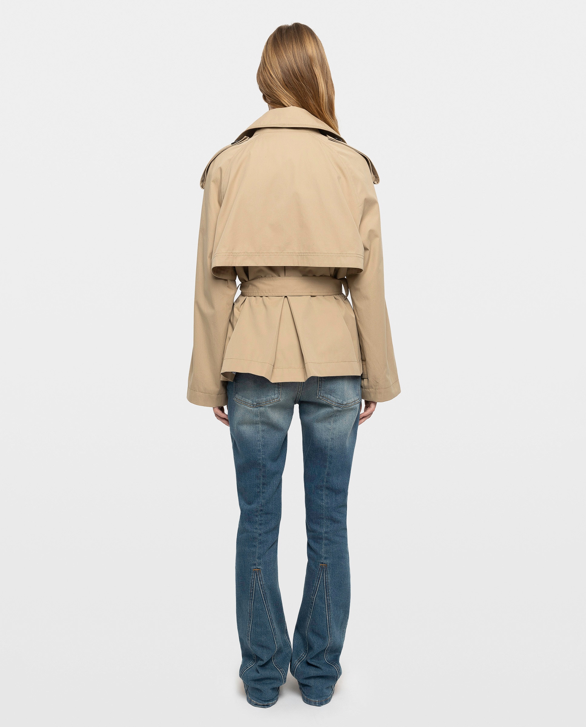 Gabardina de mujer corta de manga larga en algodón con doble botonadura y cinturón - Zadig & Voltaire - Beige Beige-2