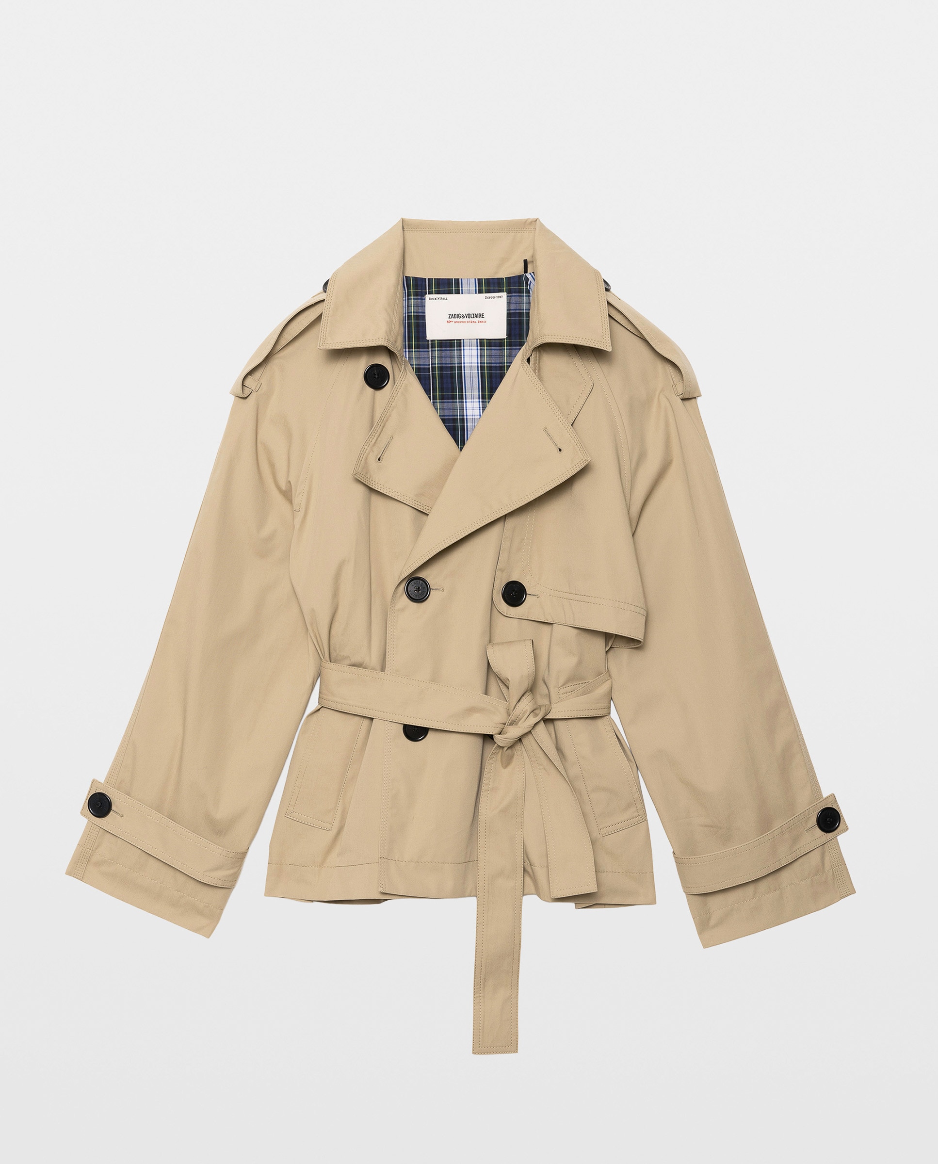 Gabardina de mujer corta de manga larga en algodón con doble botonadura y cinturón - Zadig & Voltaire - Beige Beige-5