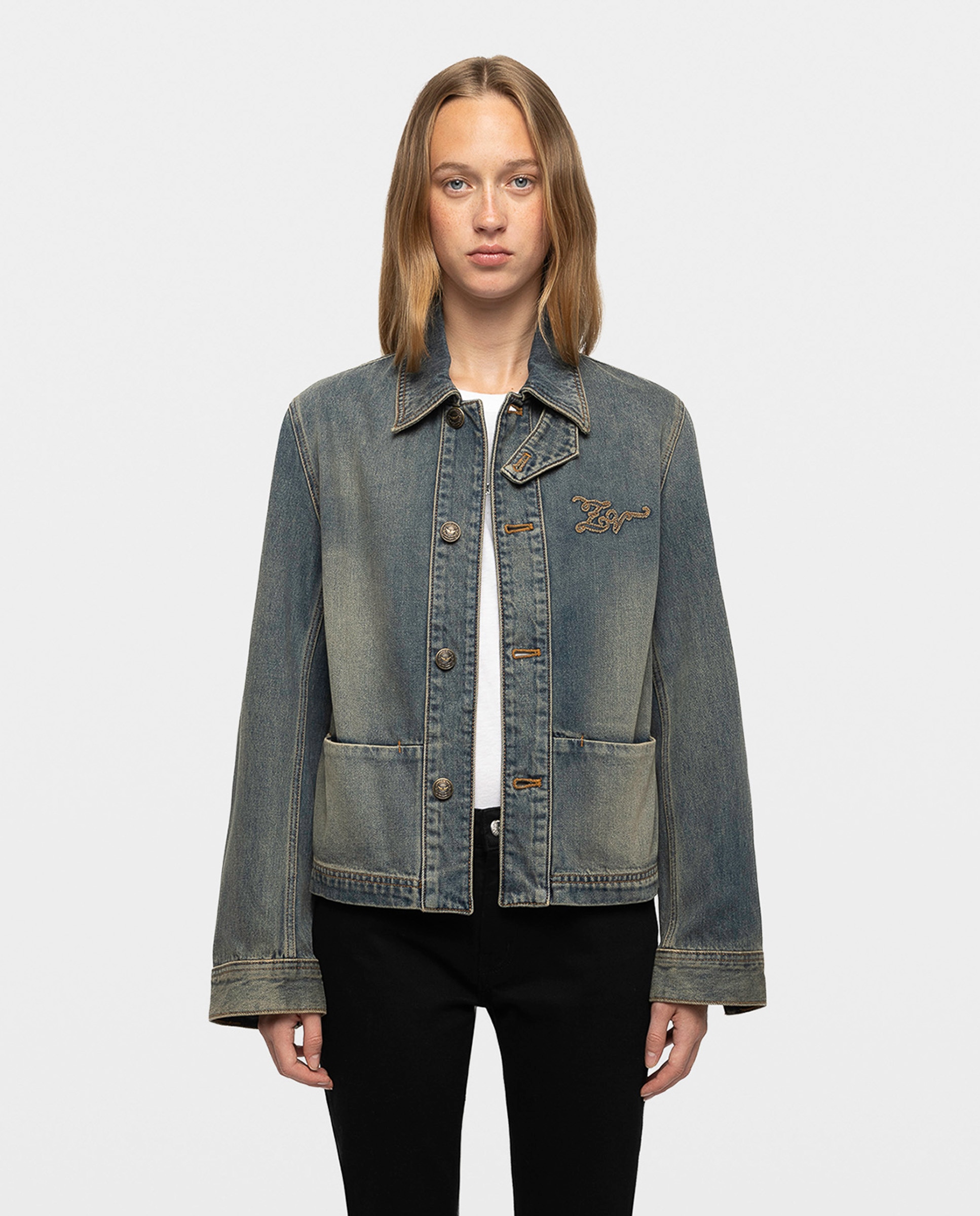 Imagen 0 de Cazadora de mujer crop de denim abotonada Azul marino