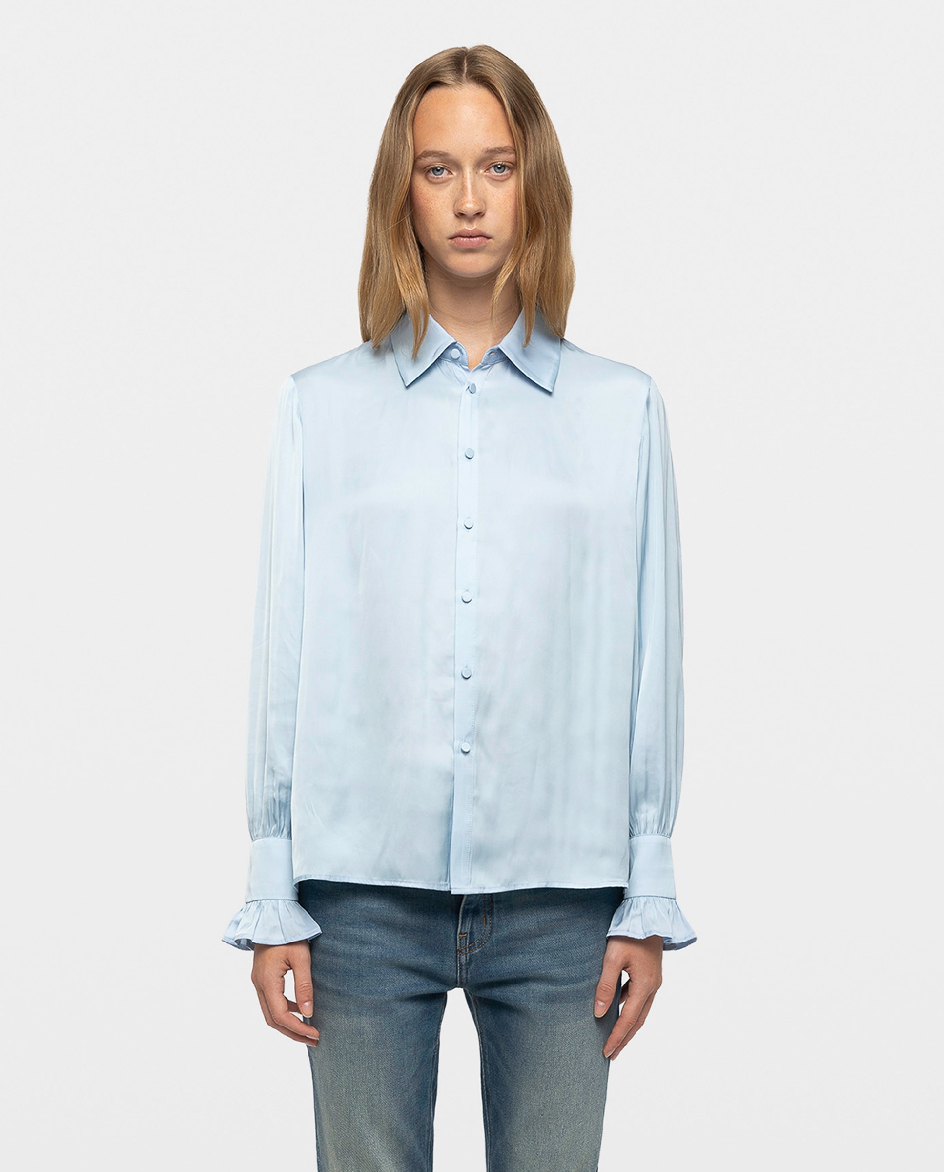 Camisa de satén de mujer de manga larga - Zadig & Voltaire - Azul claro Azul claro-1