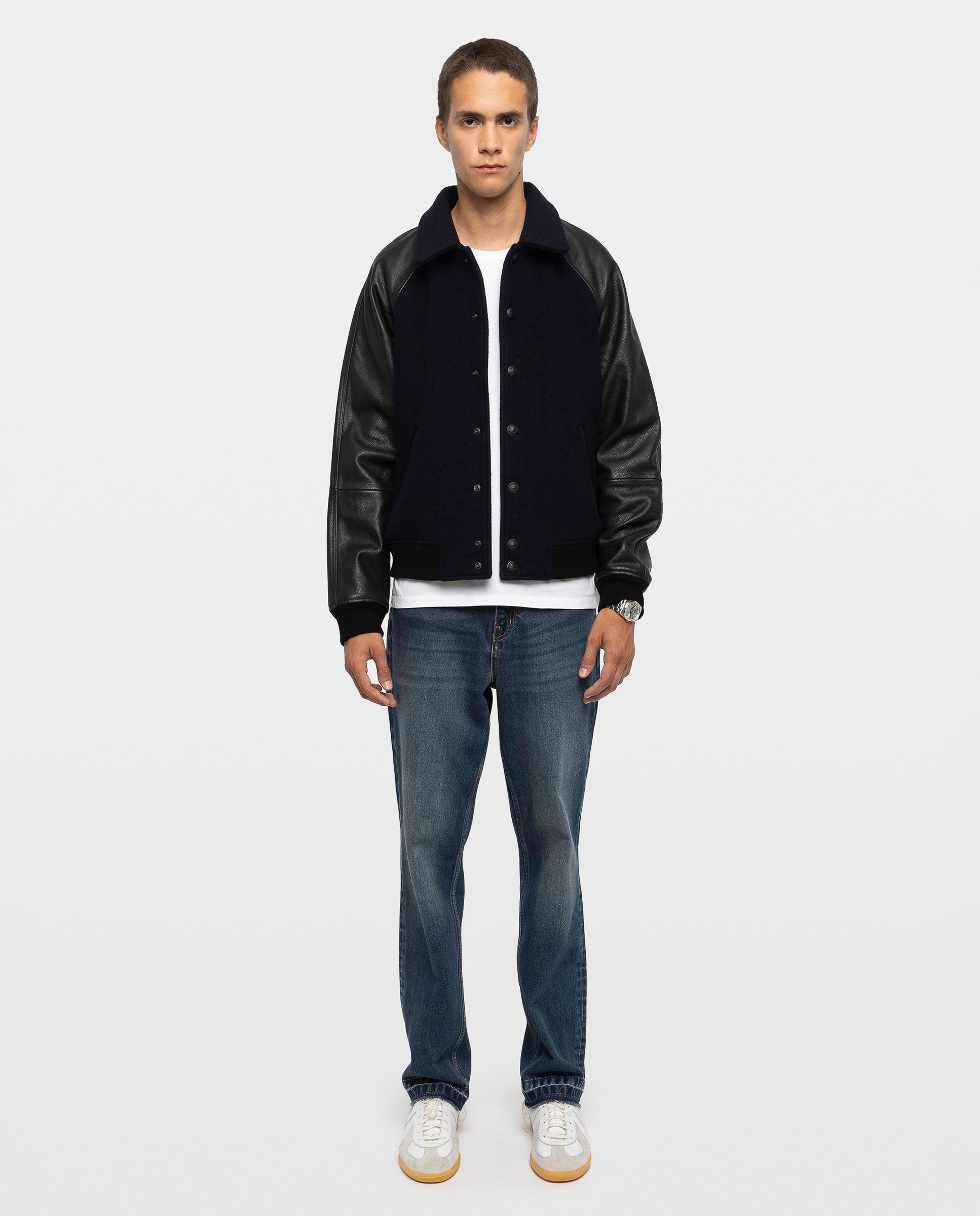 Imagen 3 de Cazadora bomber de hombre con mangas de cuero - Zadig & Voltaire - Azul marino Azul marino