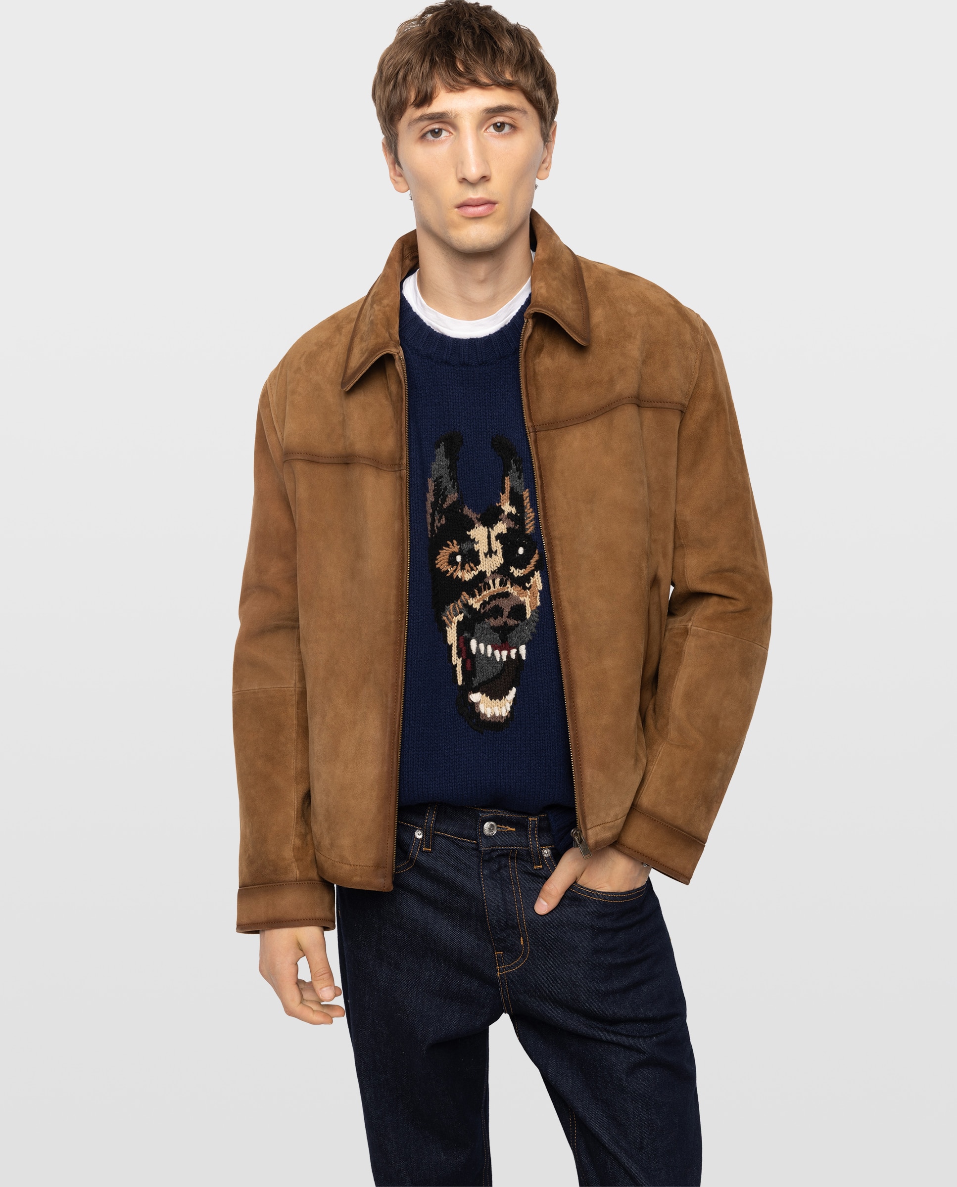 Chaqueta de hombre de ante con cremallera - Zadig & Voltaire - Marrón Marrón-1