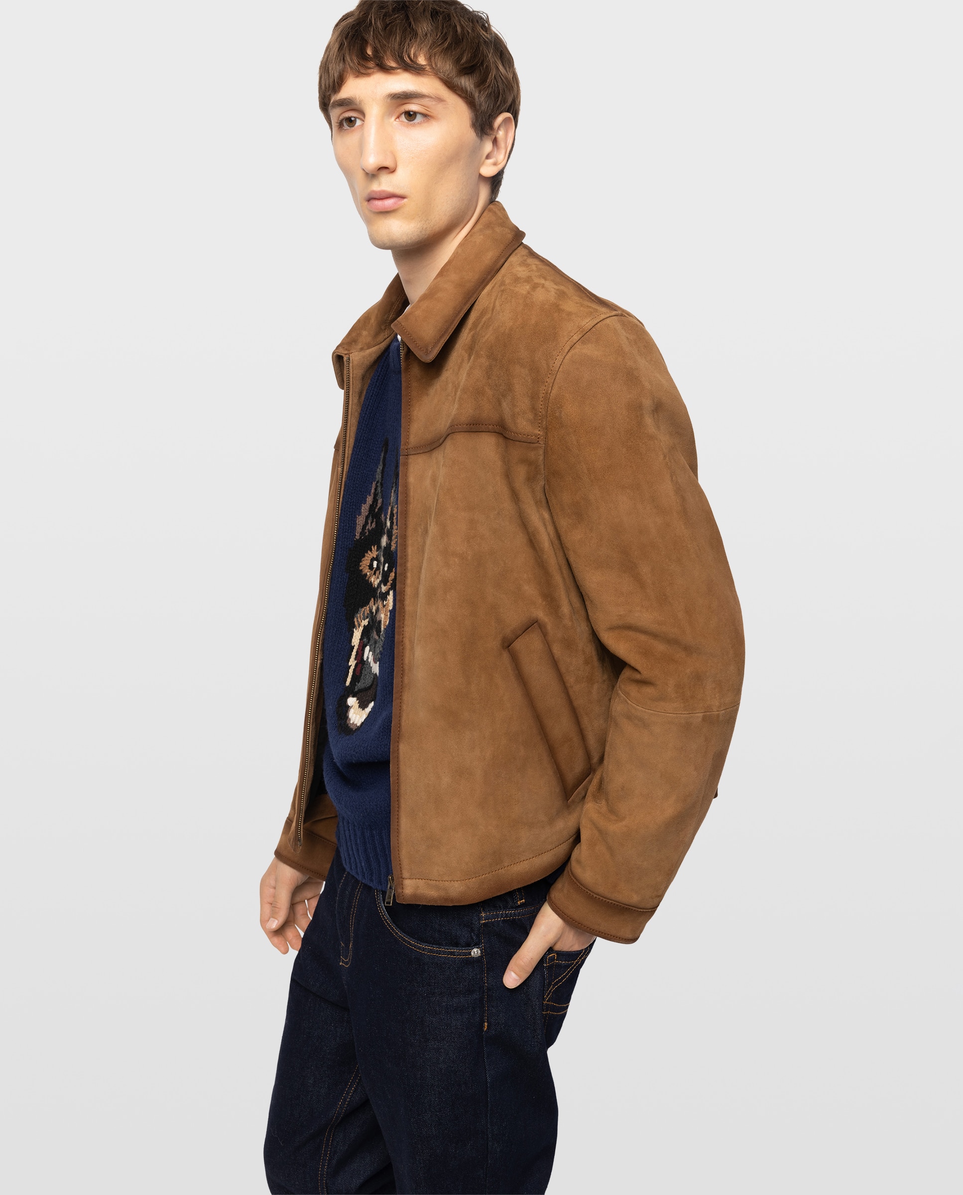 Chaqueta de hombre de ante con cremallera - Zadig & Voltaire - Marrón Marrón-3