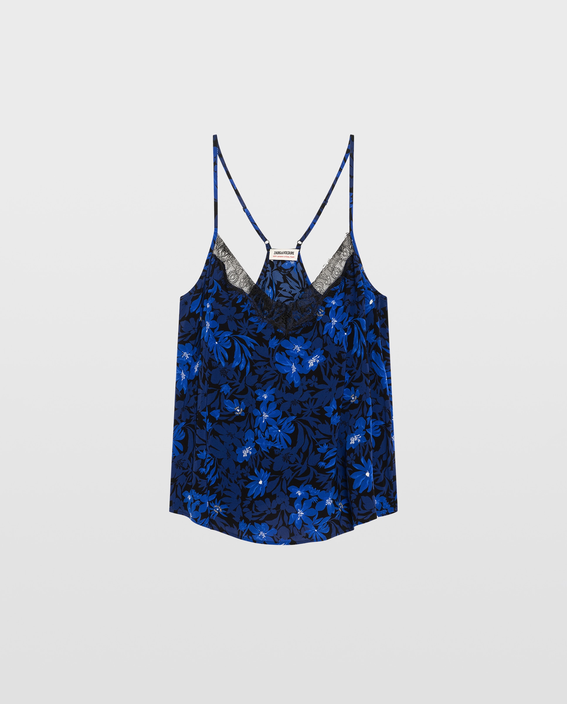 Top lencero estampado de mujer sin mangas de viscosa con encaje francés - Zadig & Voltaire - Azul eléctrico Azul eléctrico-4