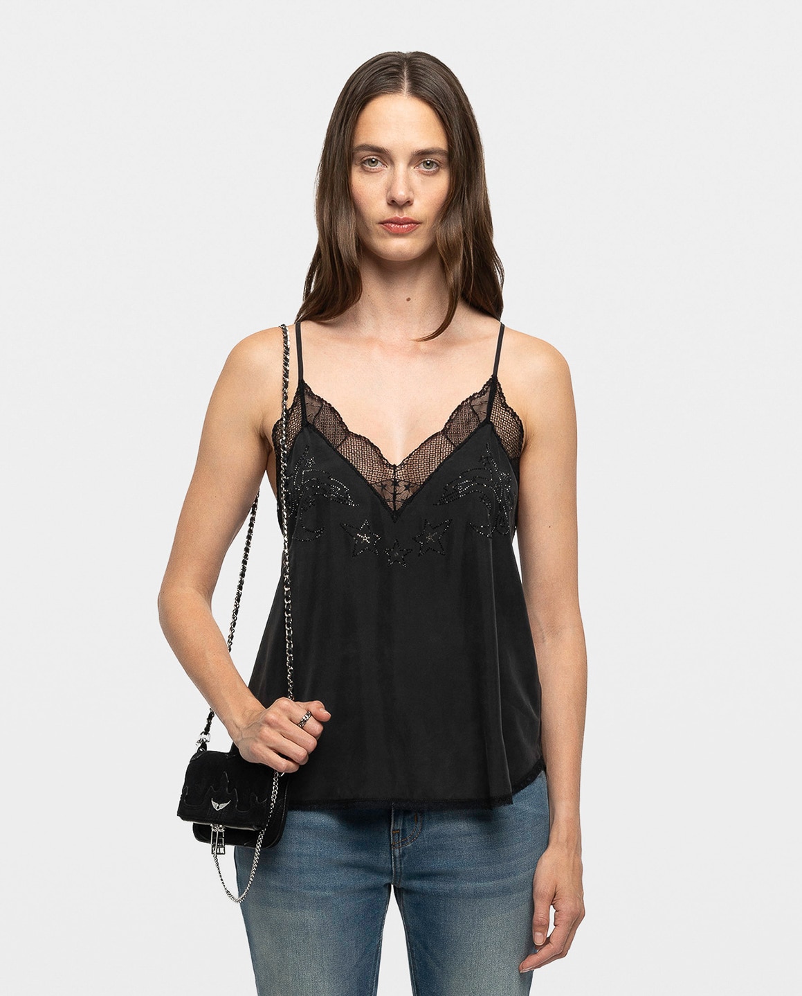 Top lencero de mujer 100% seda con strass - Zadig & Voltaire - Negro Negro-1