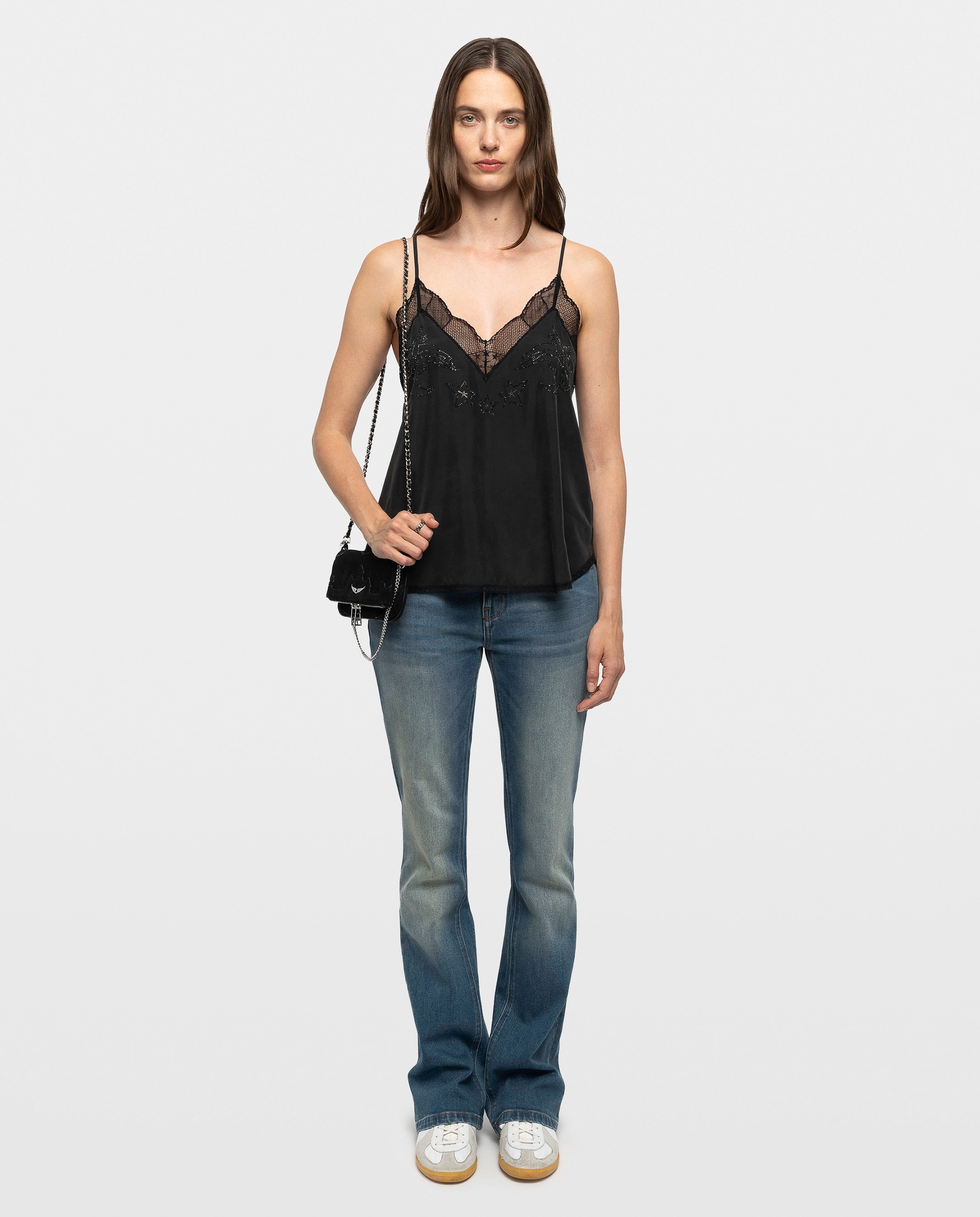 Top lencero de mujer 100% seda con strass - Zadig & Voltaire - Negro Negro-3