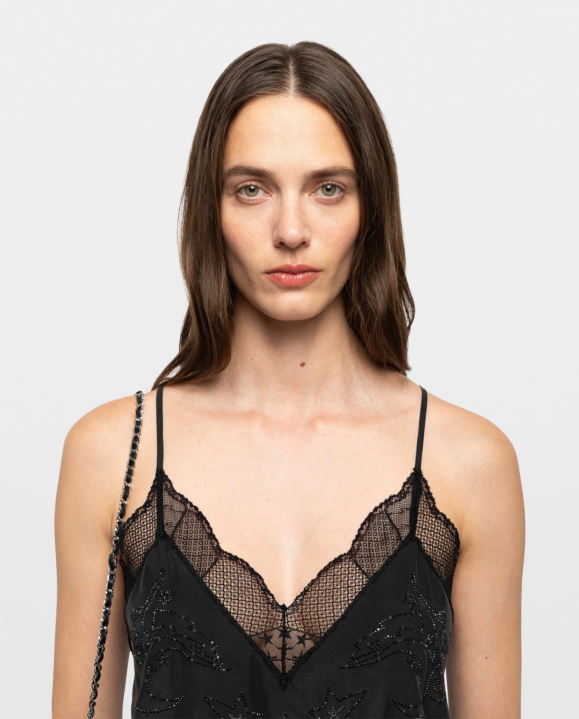 Top lencero de mujer 100% seda con strass - Zadig & Voltaire - Negro Negro-4