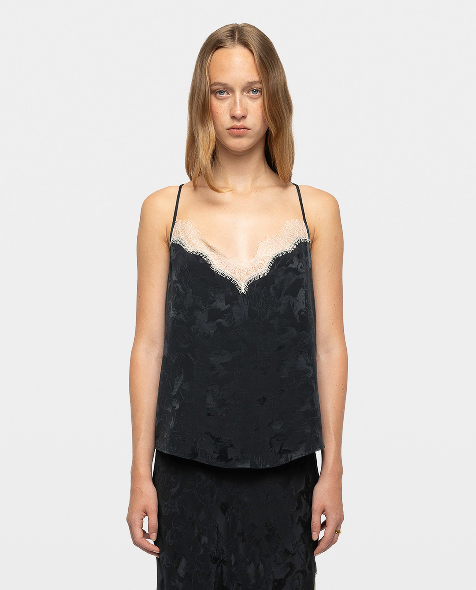 Top lencero de mujer 100% seda con encaje - Zadig & Voltaire - Verde oscuro Verde oscuro-1