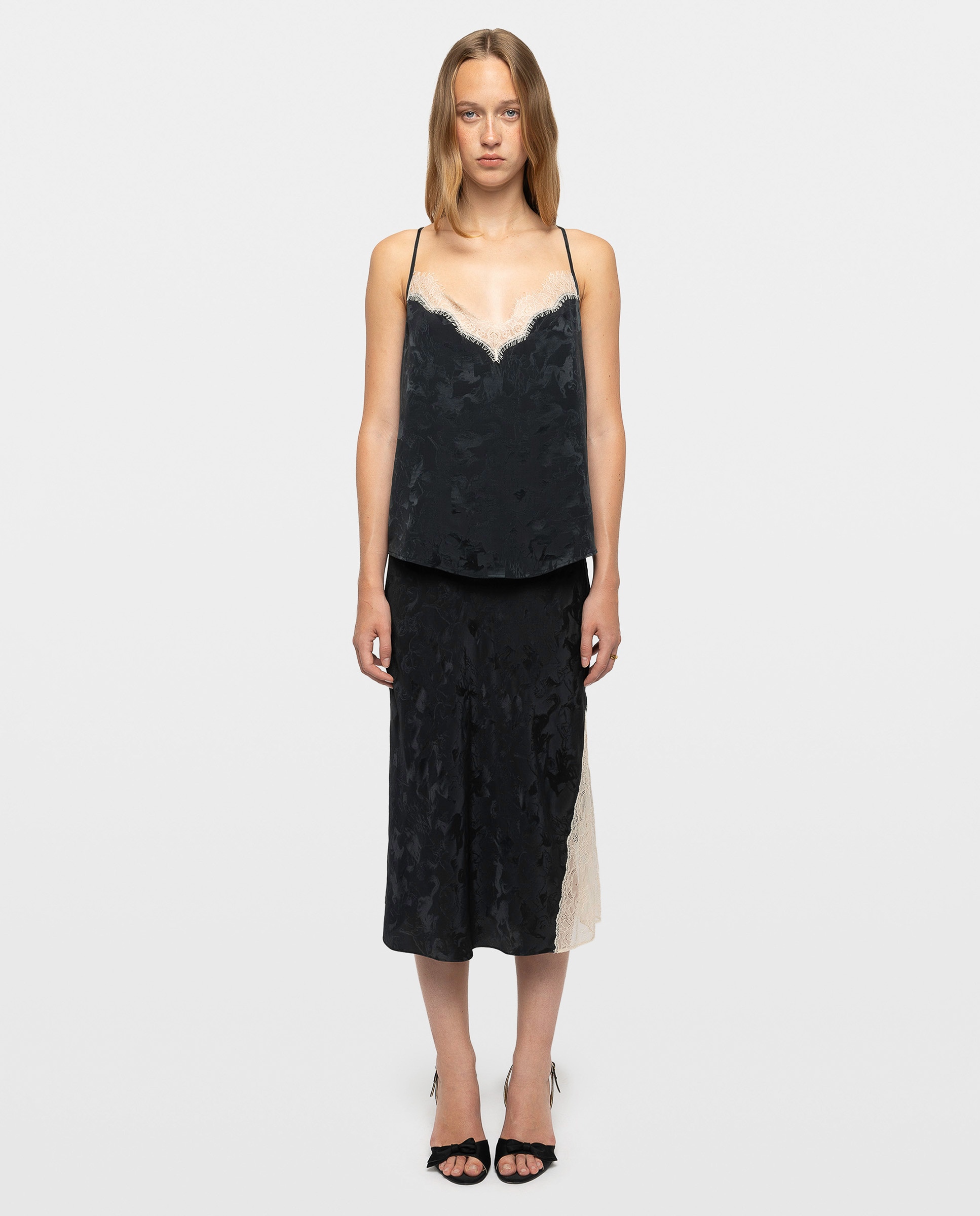 Top lencero de mujer 100% seda con encaje - Zadig & Voltaire - Verde oscuro Verde oscuro-3