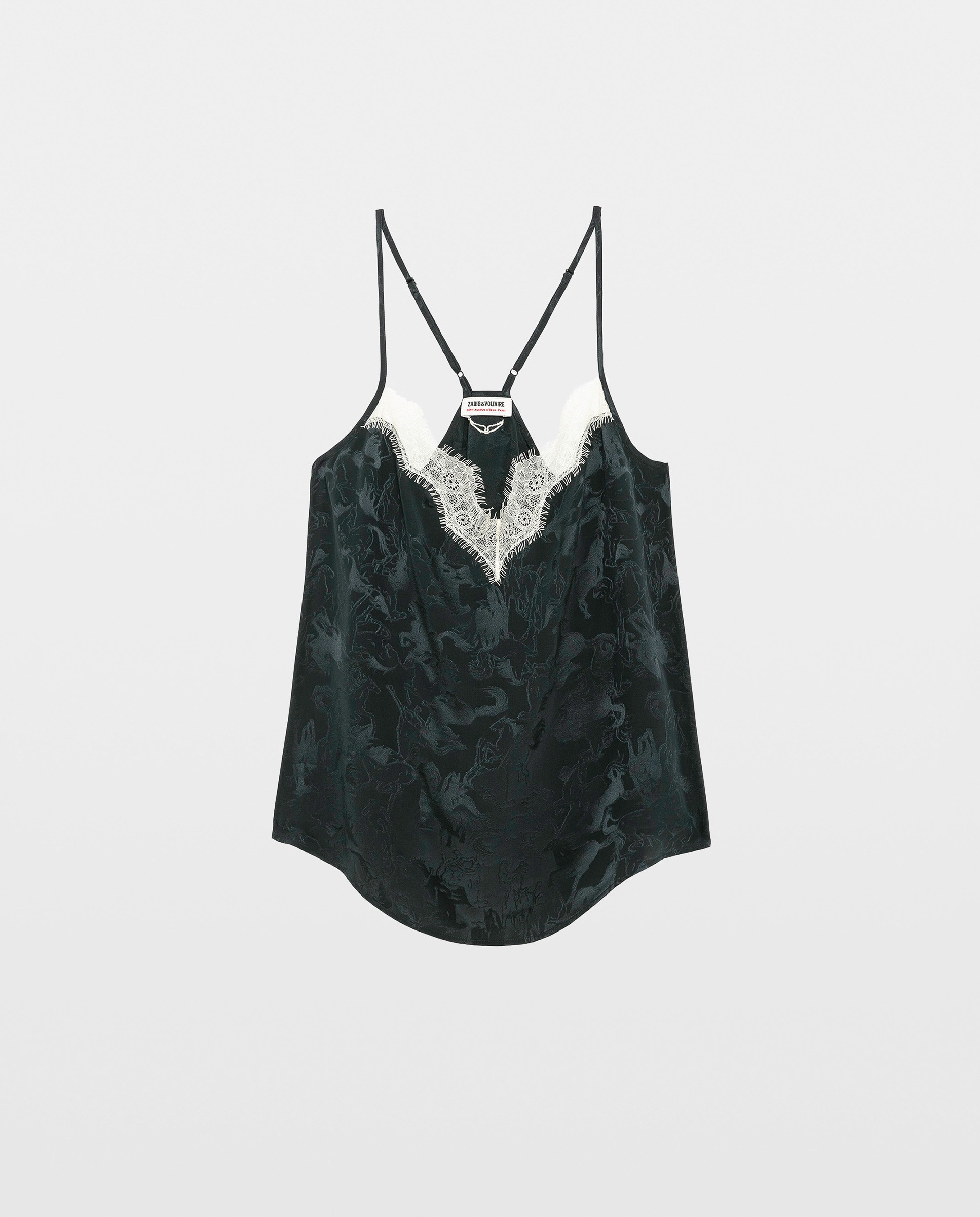 Top lencero de mujer 100% seda con encaje - Zadig & Voltaire - Verde oscuro Verde oscuro-5