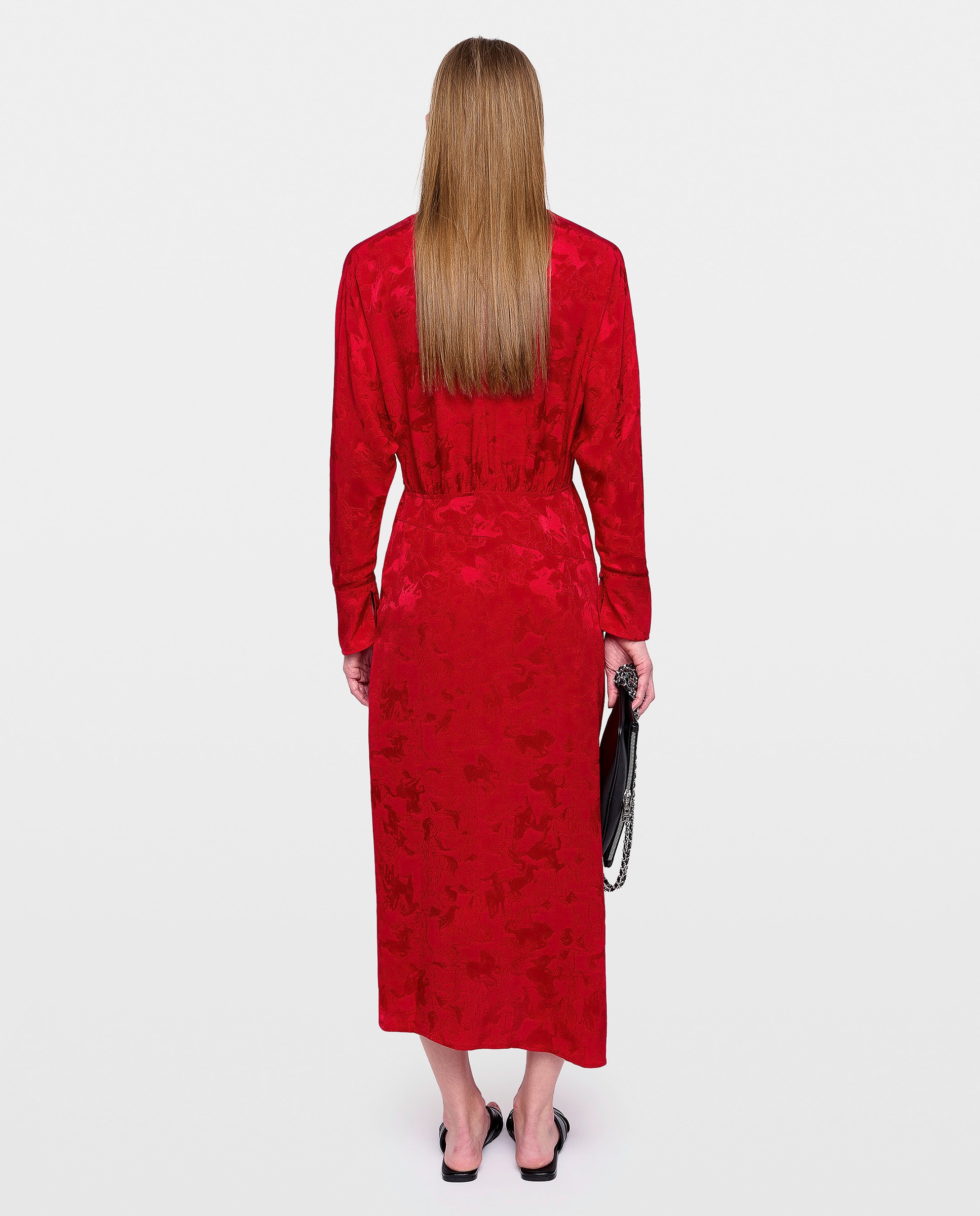 Vestido midi 100% seda asimétrico con mangas largas - Zadig & Voltaire - Verde Rojo-2