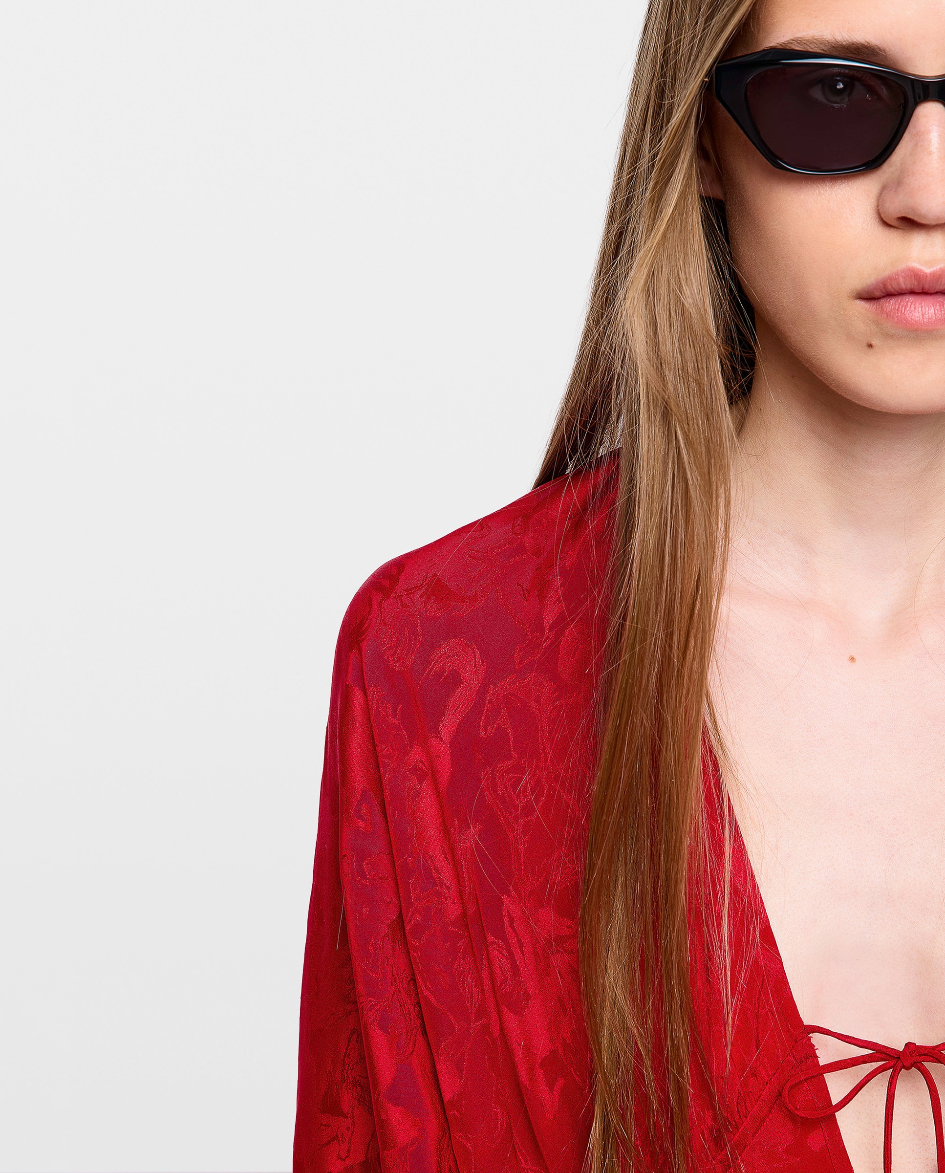 Vestido midi 100% seda asimétrico con mangas largas - Zadig & Voltaire - Verde Rojo-3