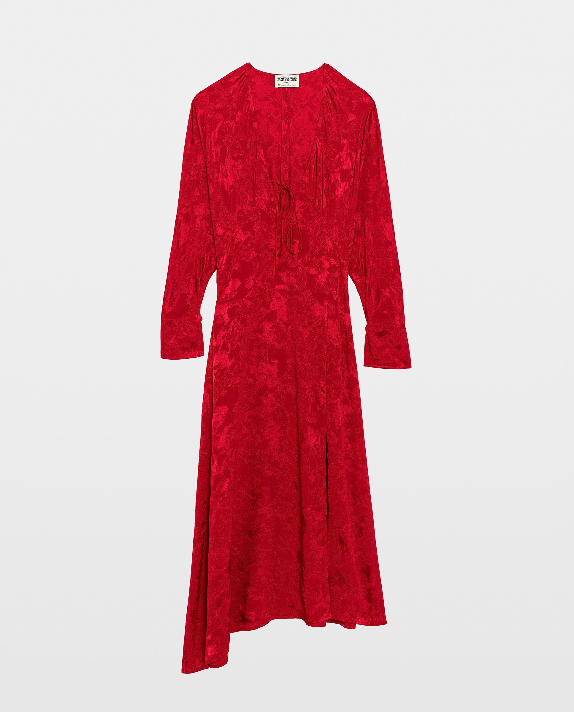 Vestido midi 100% seda asimétrico con mangas largas - Zadig & Voltaire - Verde Rojo-4