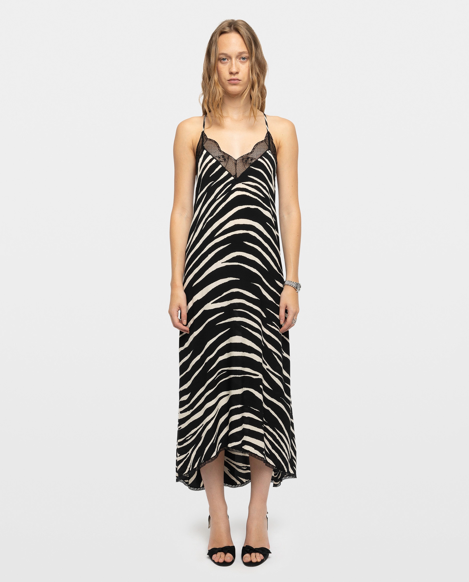 Vestido lencero semilargo de viscosa estampado con encaje sin mangas - Zadig & Voltaire - Negro Negro-1