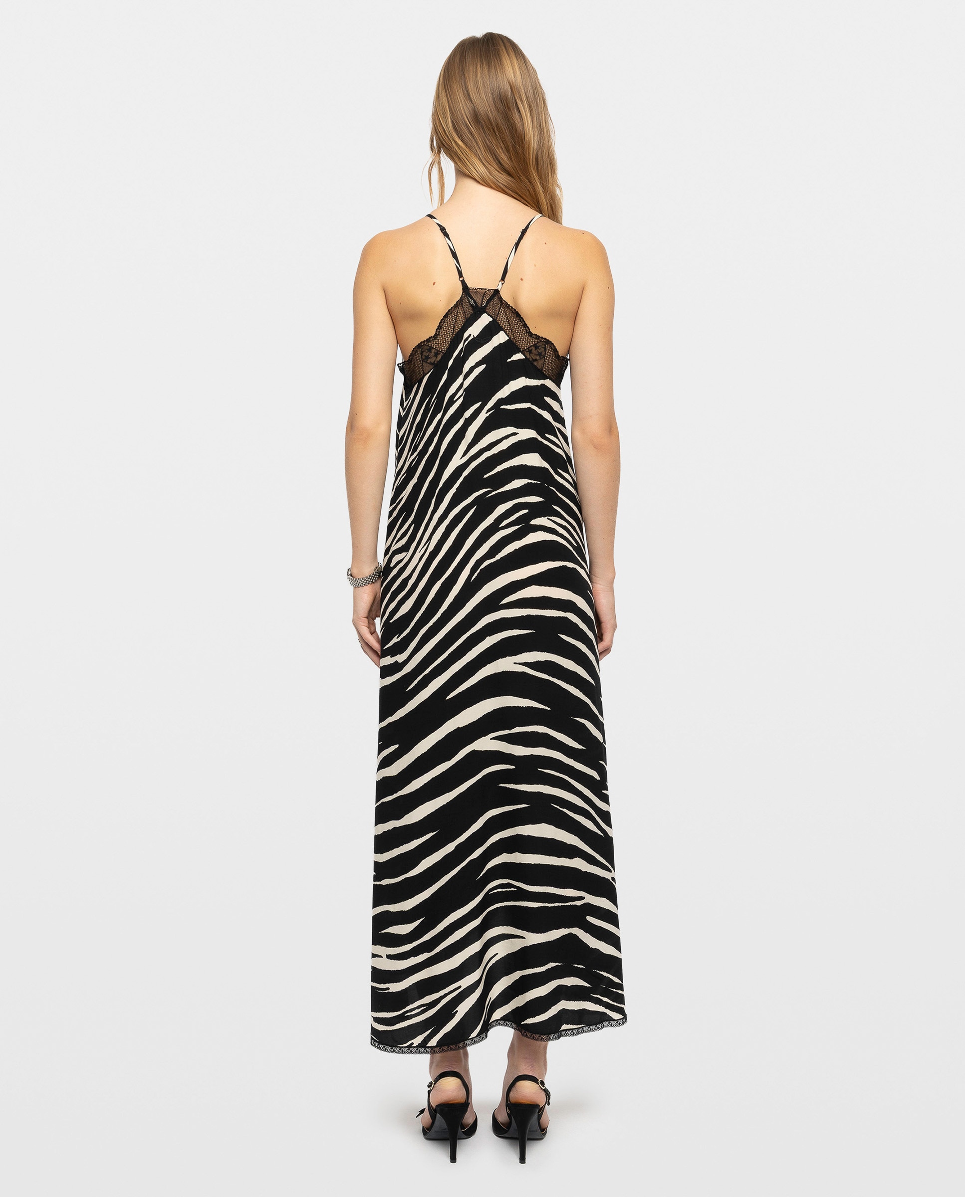 Vestido lencero semilargo de viscosa estampado con encaje sin mangas - Zadig & Voltaire - Negro Negro-2