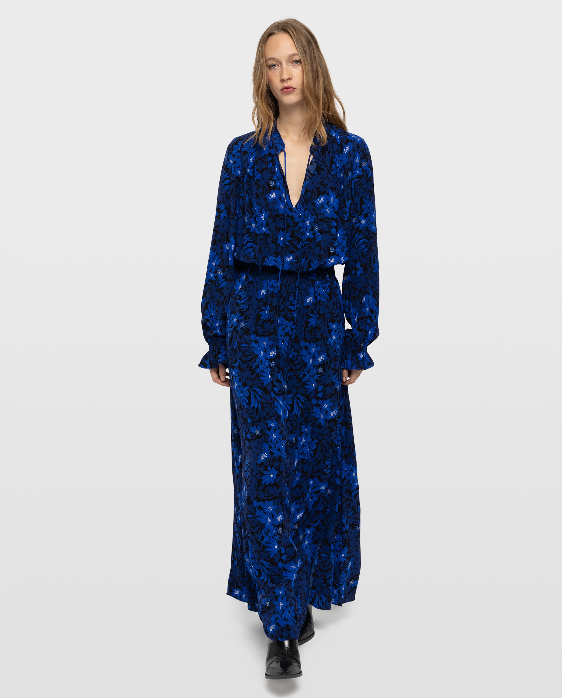 Vestido largo rayado de mangas largas - Zadig & Voltaire - Azul eléctrico Azul eléctrico-1