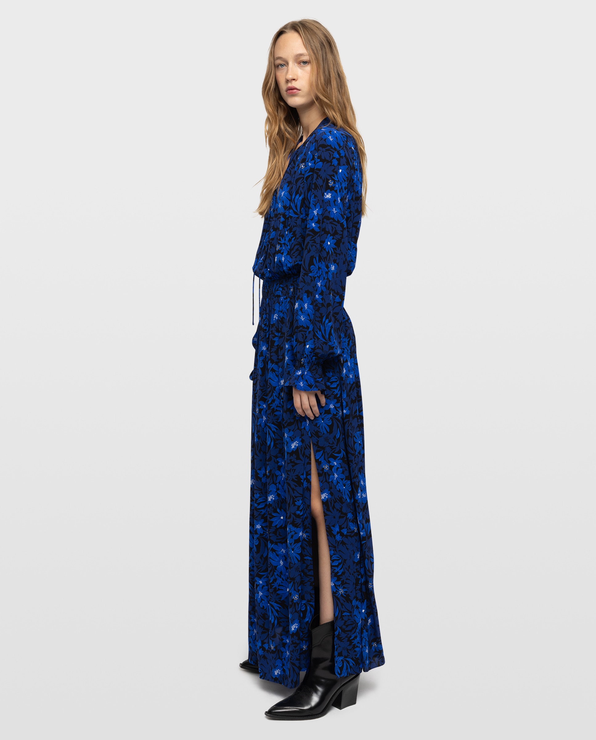 Vestido largo rayado de mangas largas - Zadig & Voltaire - Azul eléctrico Azul eléctrico-2
