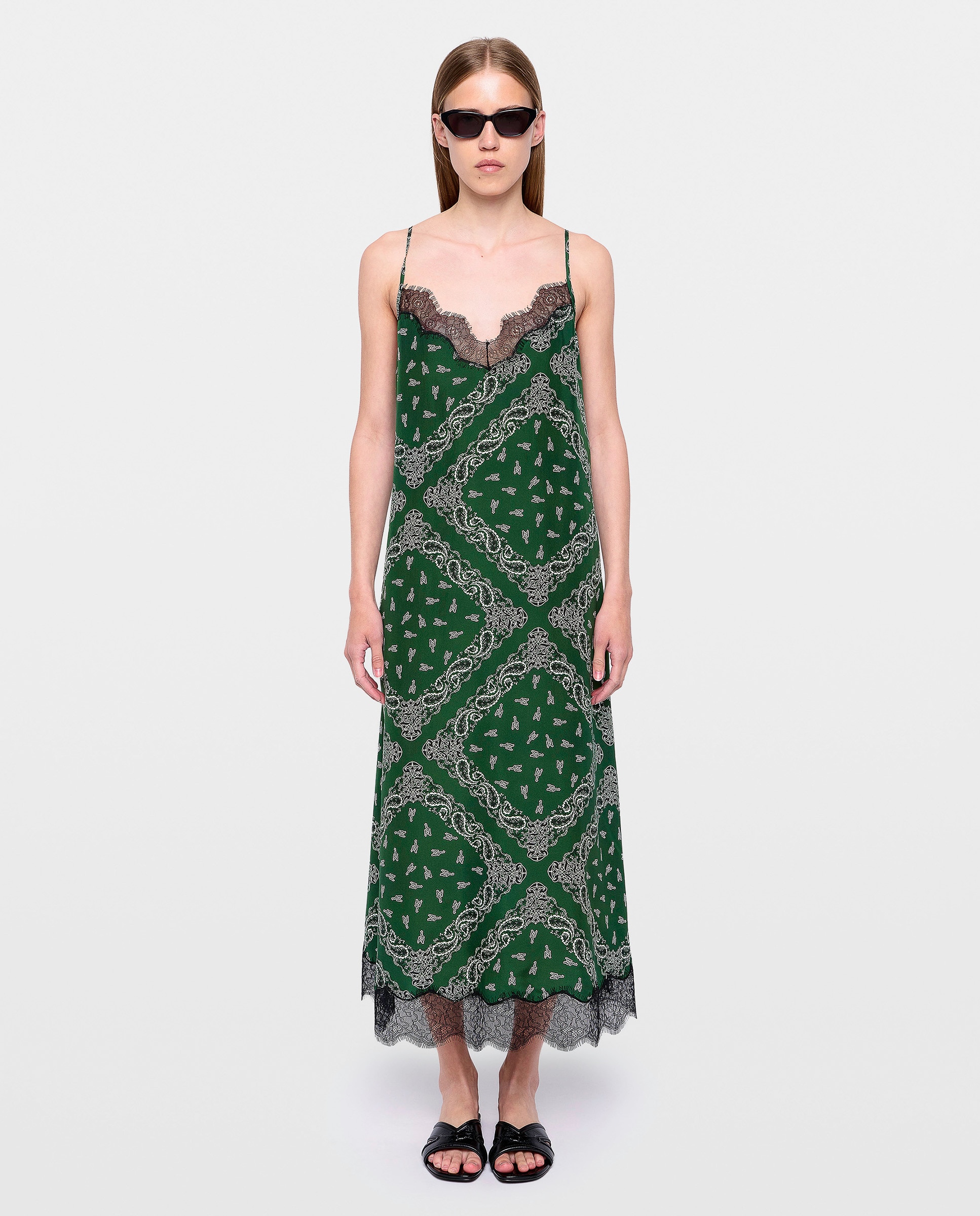 Vestido largo 100% seda lencero estampado - Zadig & Voltaire - Verde Verde-1