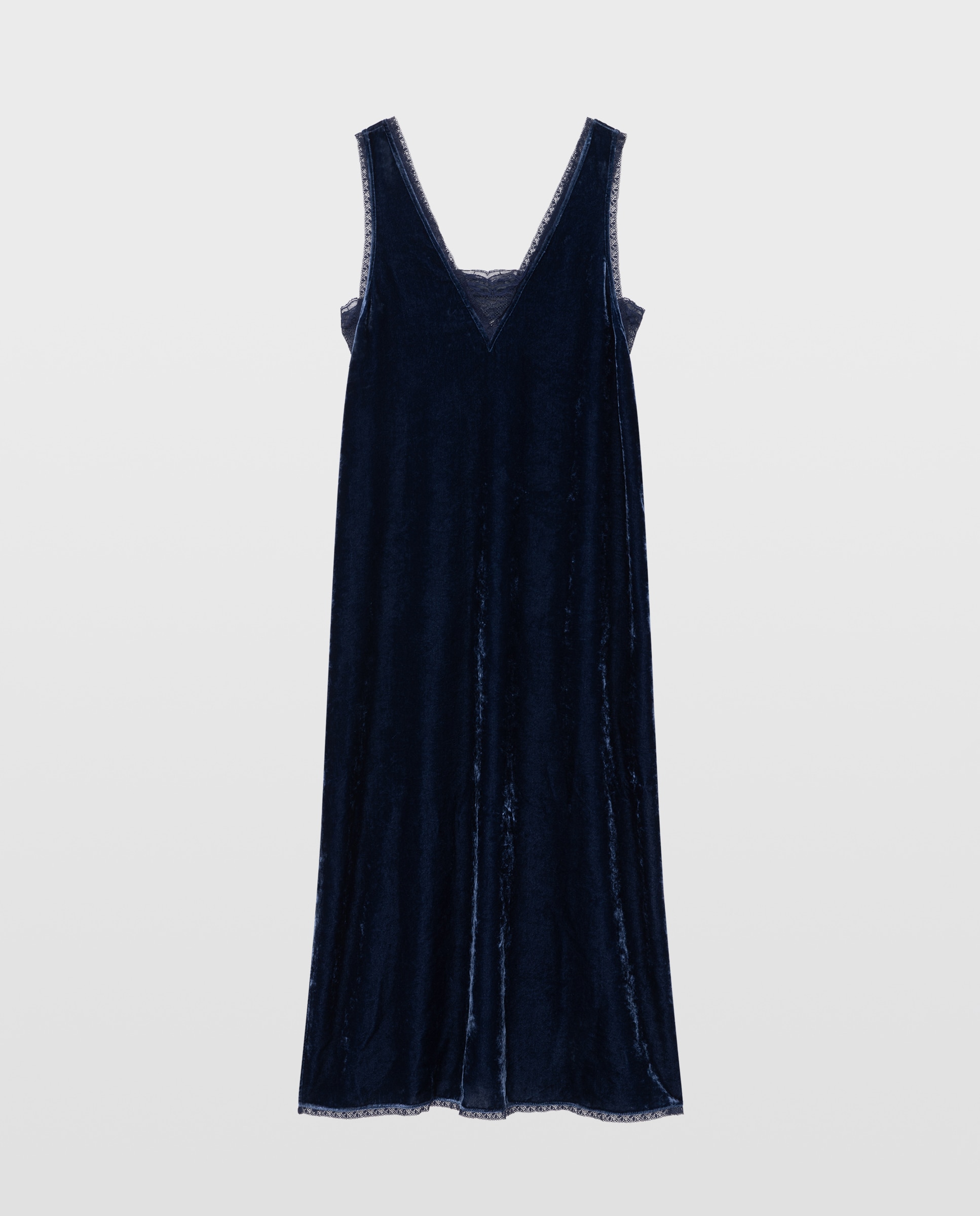 Vestido midi de terciopelo satinado lencero con encaje sin mangas - Zadig & Voltaire - Azul marino Azul marino-5