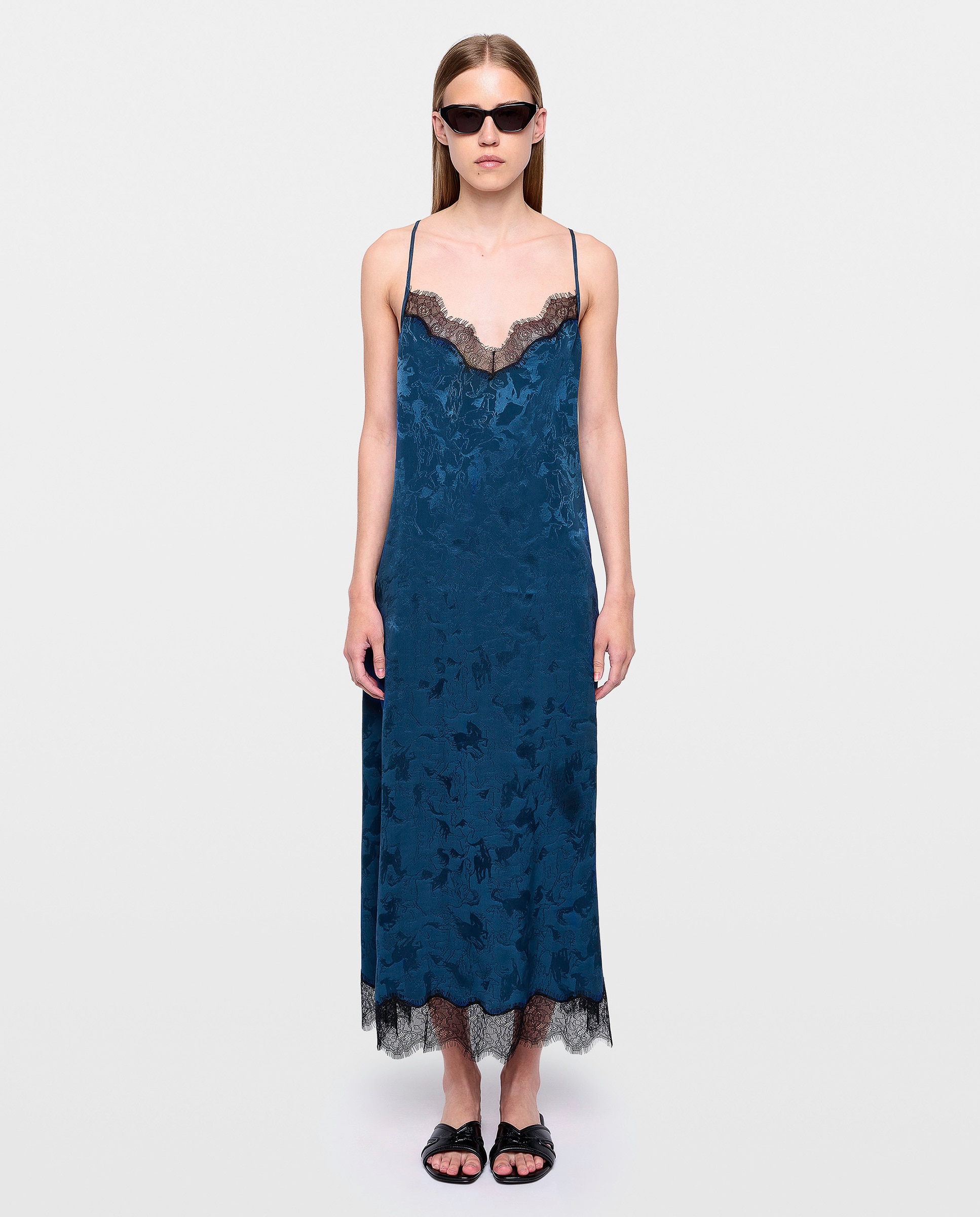 Vestido midi lencero 100% seda - Zadig & Voltaire - Azul marino Azul marino-1