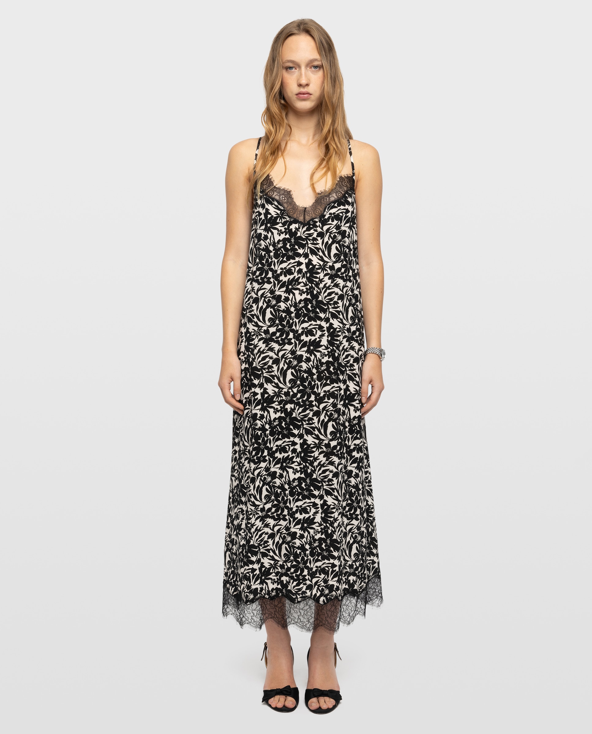 Vestido midi lencero de viscosa estampada con encaje - Zadig & Voltaire - Negro Negro-1