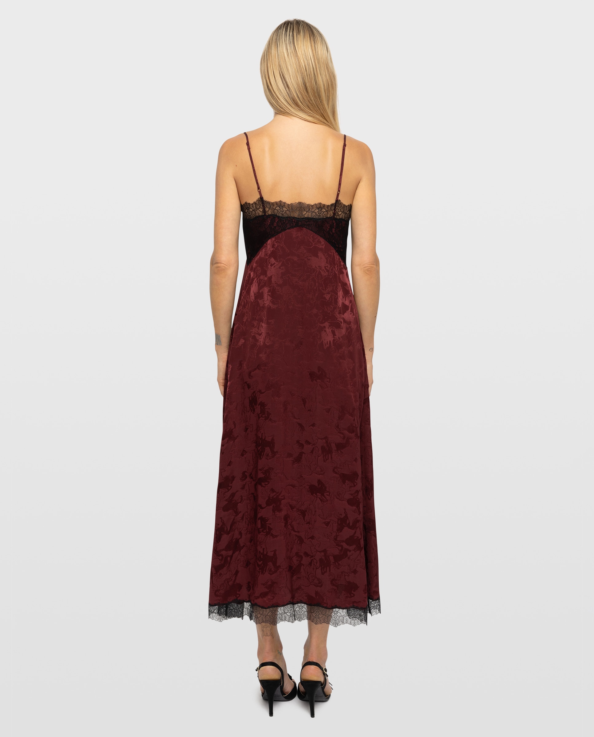 Vestido midi 100% seda estilo lencero con encaje y tirantes ajustables - Zadig & Voltaire - Rojo Rojo-2