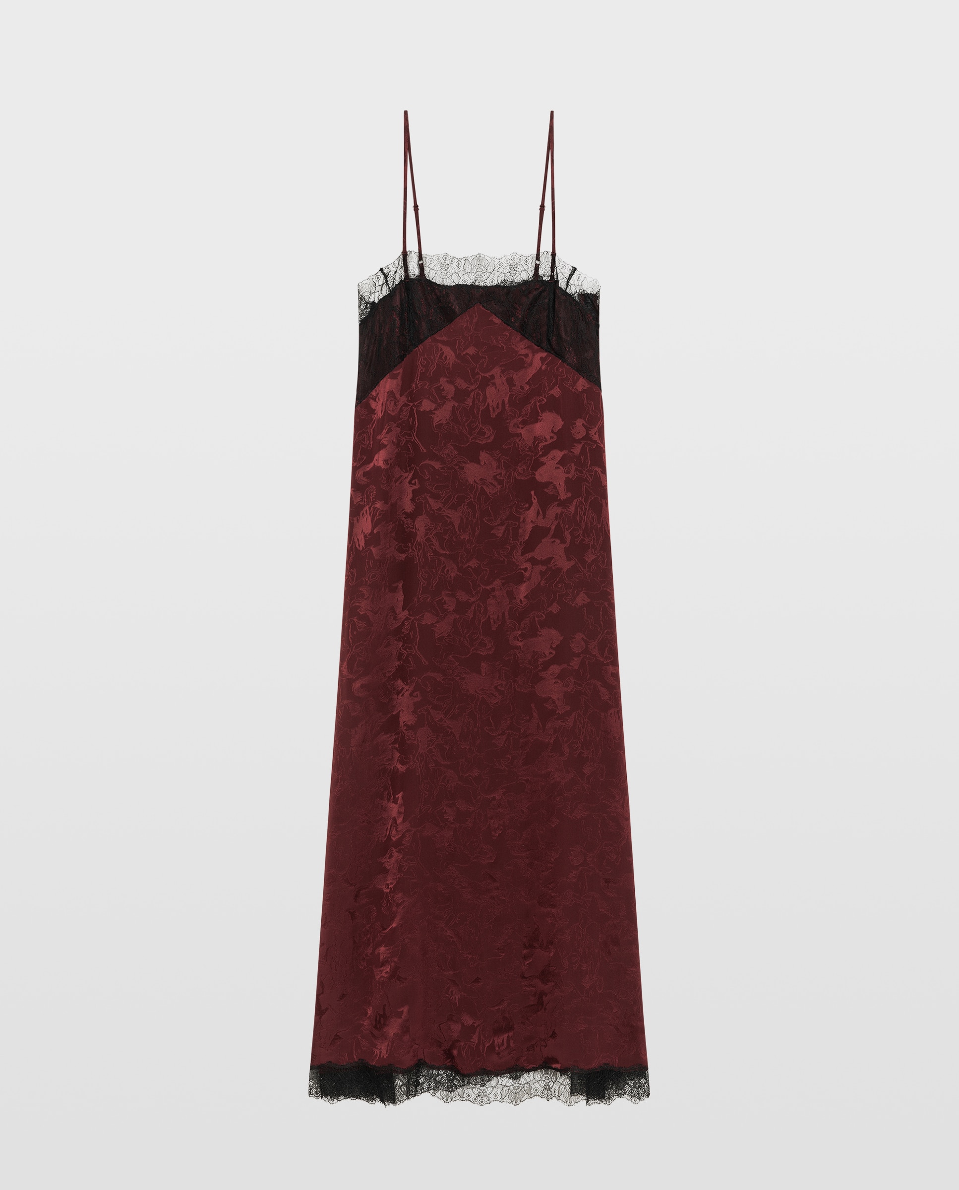 Vestido midi 100% seda estilo lencero con encaje y tirantes ajustables - Zadig & Voltaire - Rojo Rojo-4
