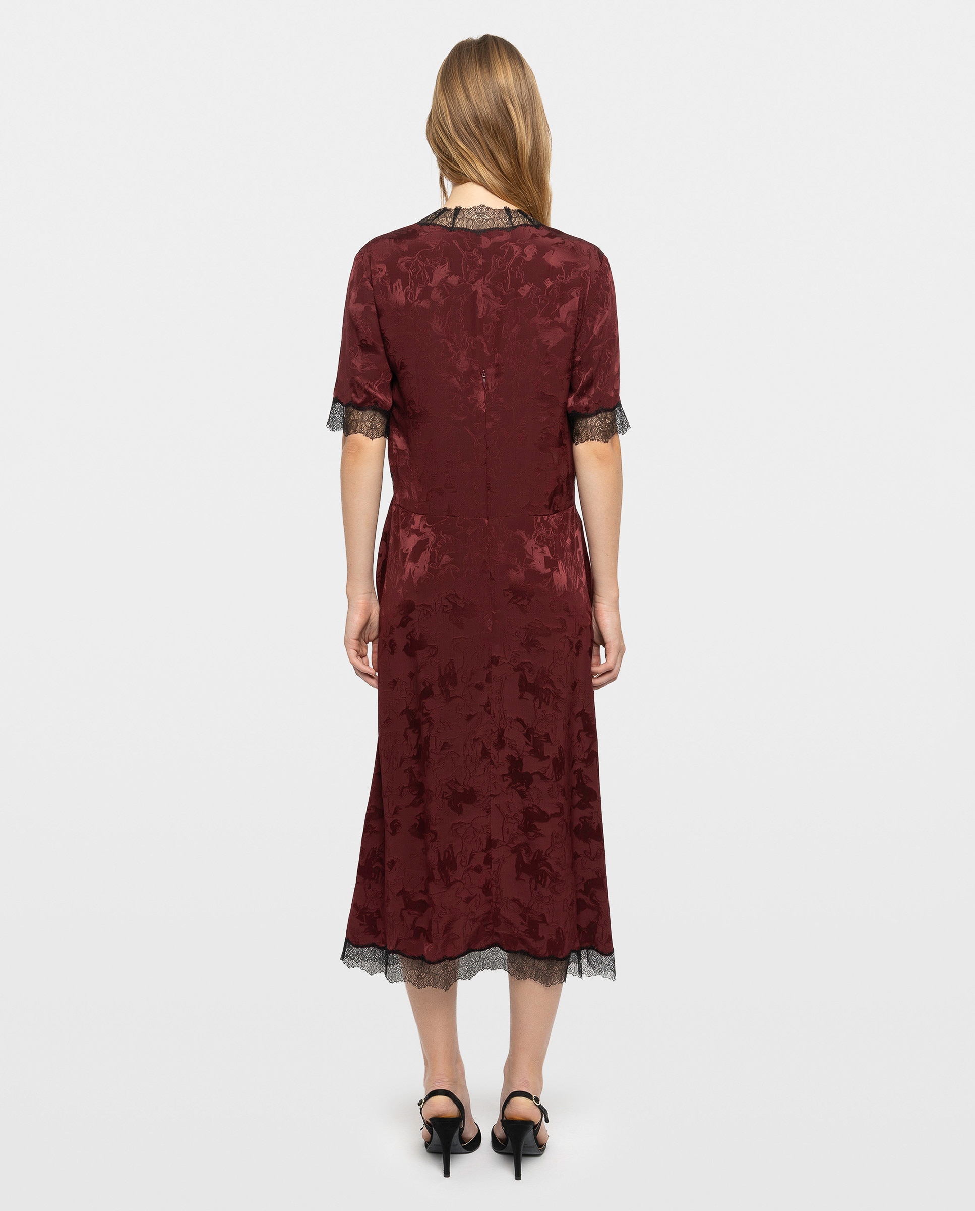 Vestido midi 100% seda estilo lencero de mangas cortas - Zadig & Voltaire - Rojo Rojo-2