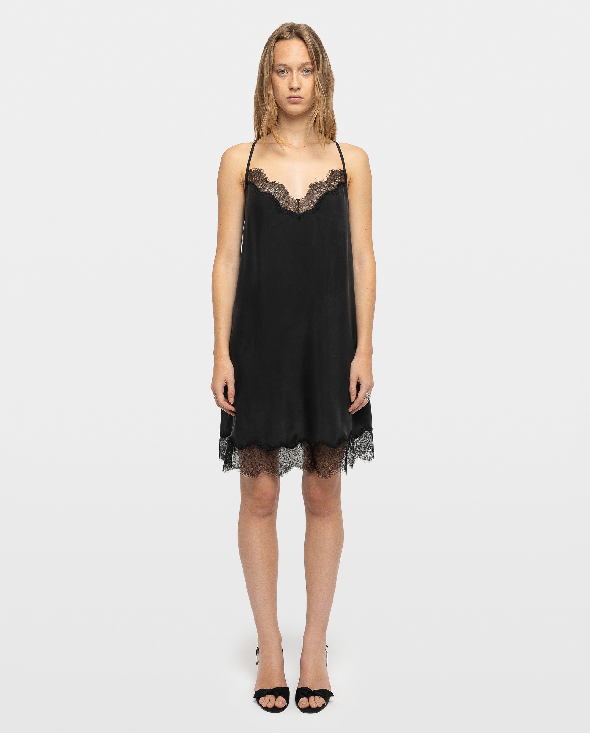 Vestido corto lencero 100% seda con bordado de alas - Zadig & Voltaire - Negro Negro-1