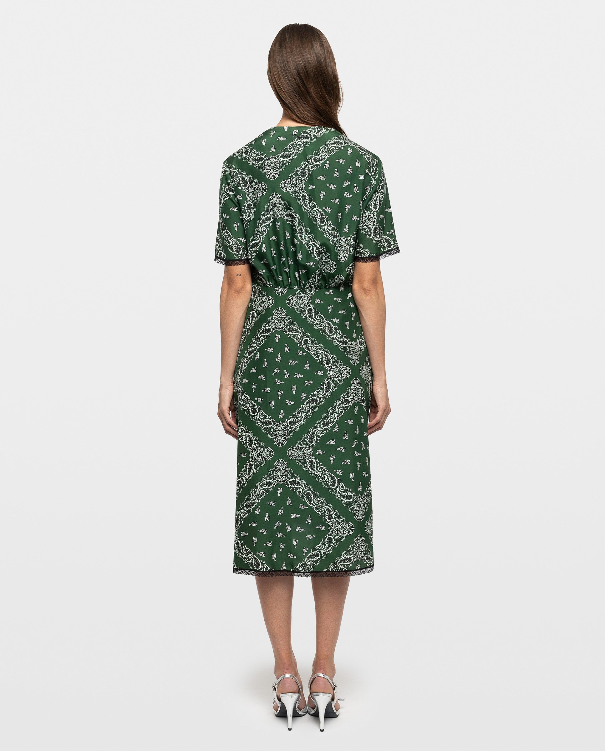 Vestido midi asimétrico 100% seda estampada mangas cortas cruzado - Zadig & Voltaire - Verde Verde-2