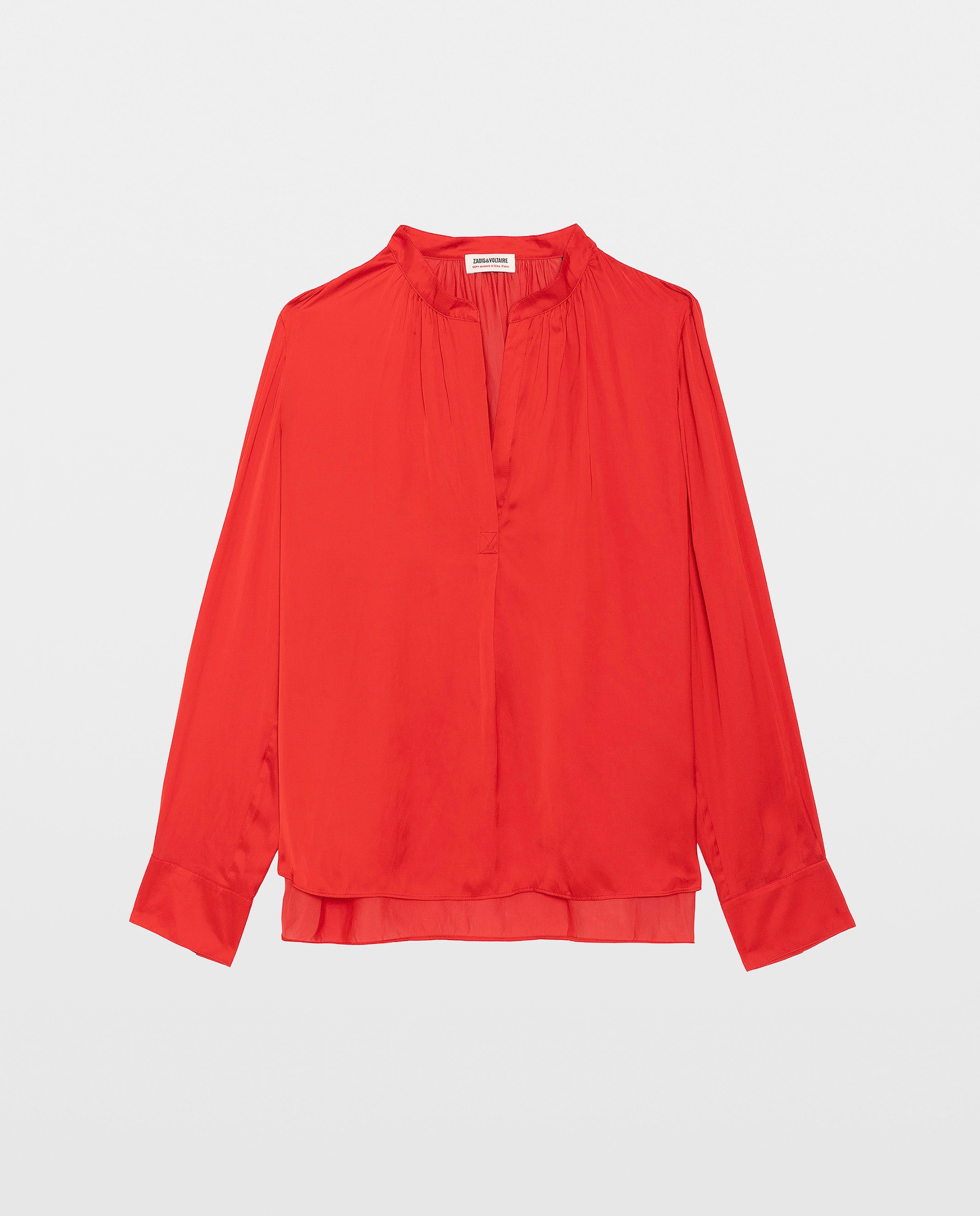 Blusa de mujer Tink satinada con escote de pico - Rojo Rojo-5
