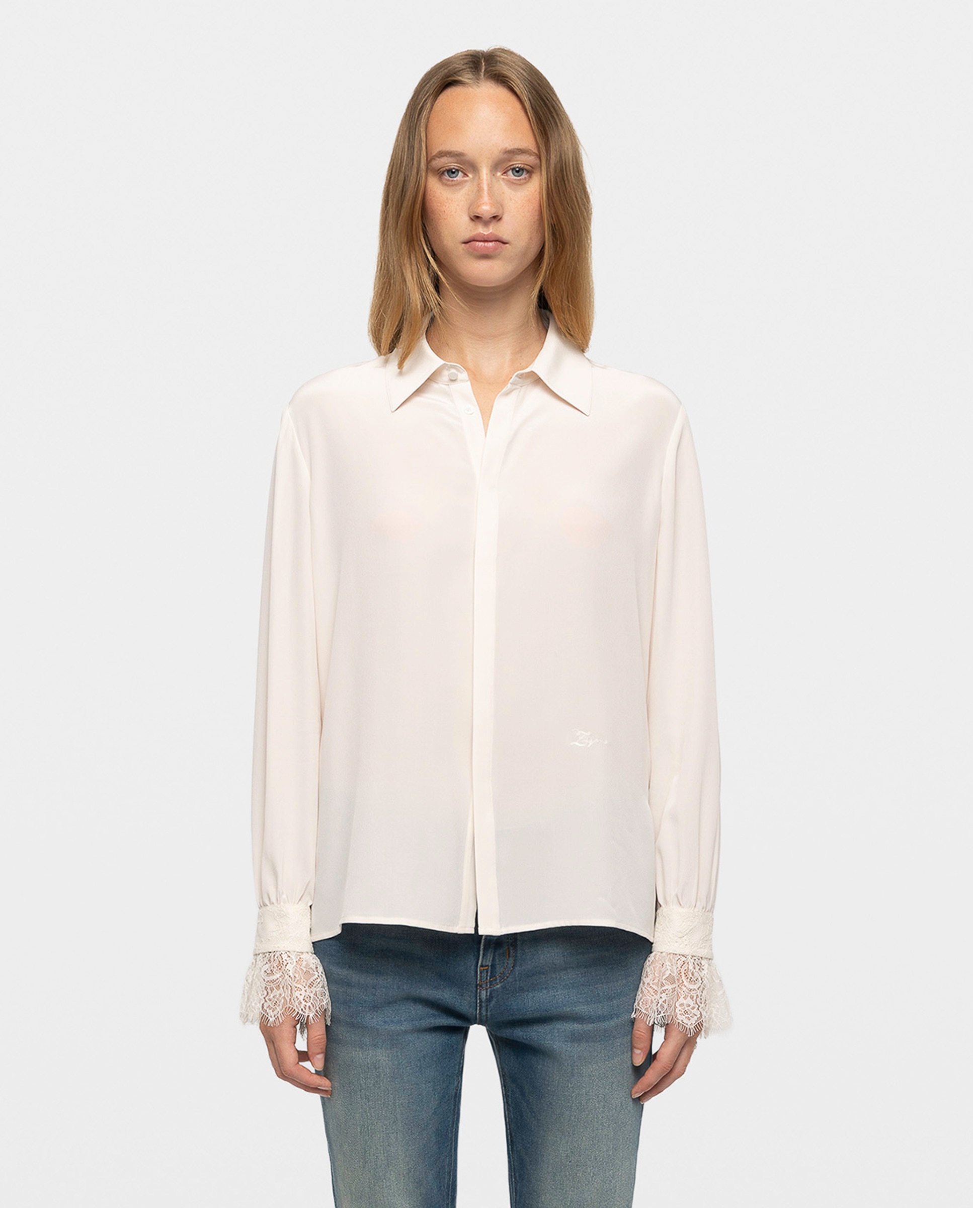 Camisa de mujer 100% seda con mangas largas - Zadig & Voltaire - Blanco Blanco-1