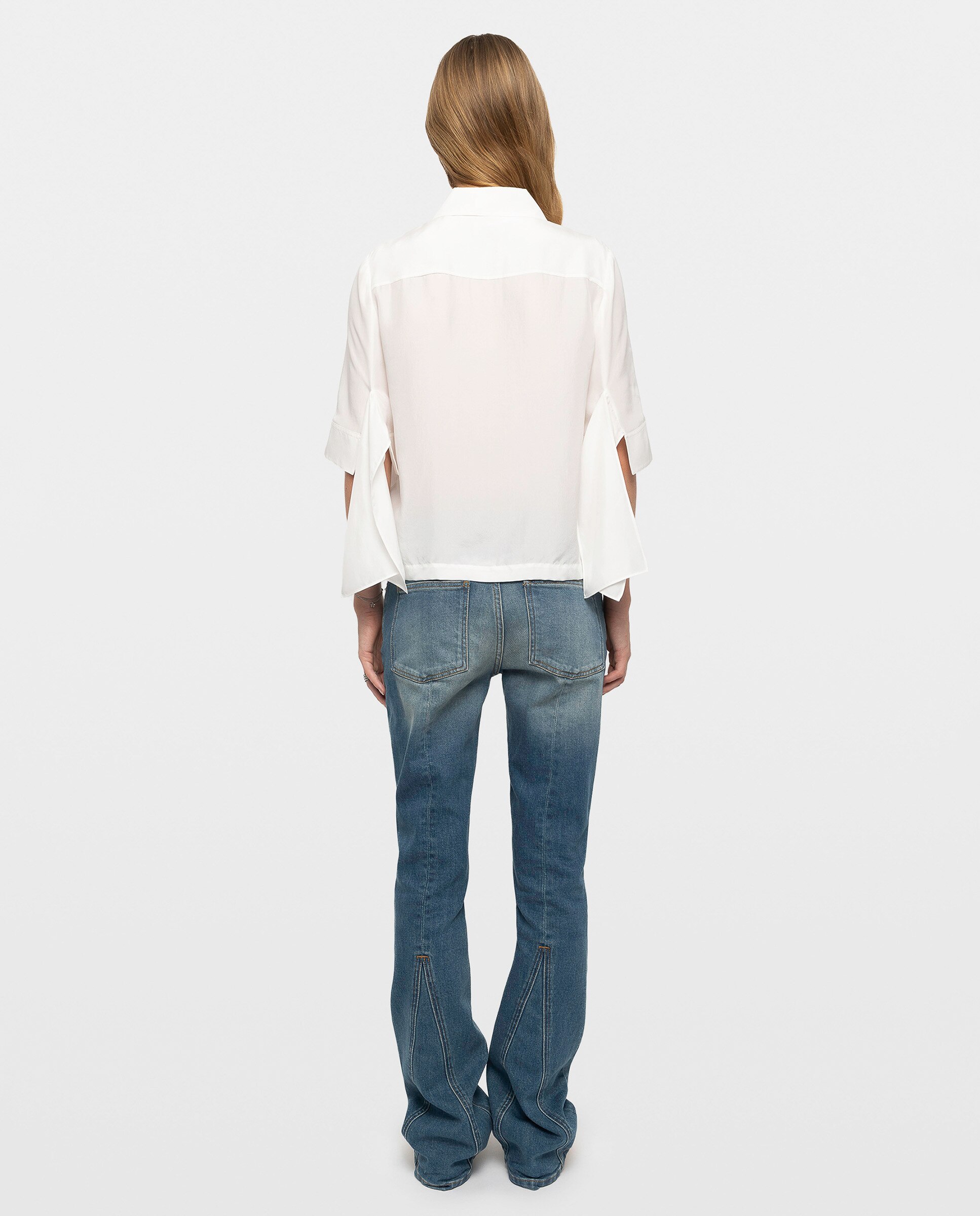 Camisa de mujer 100% seda de mangas 3/4 con bajo abierto, lazo y bordado - Zadig & Voltaire - Blanco Blanco-2