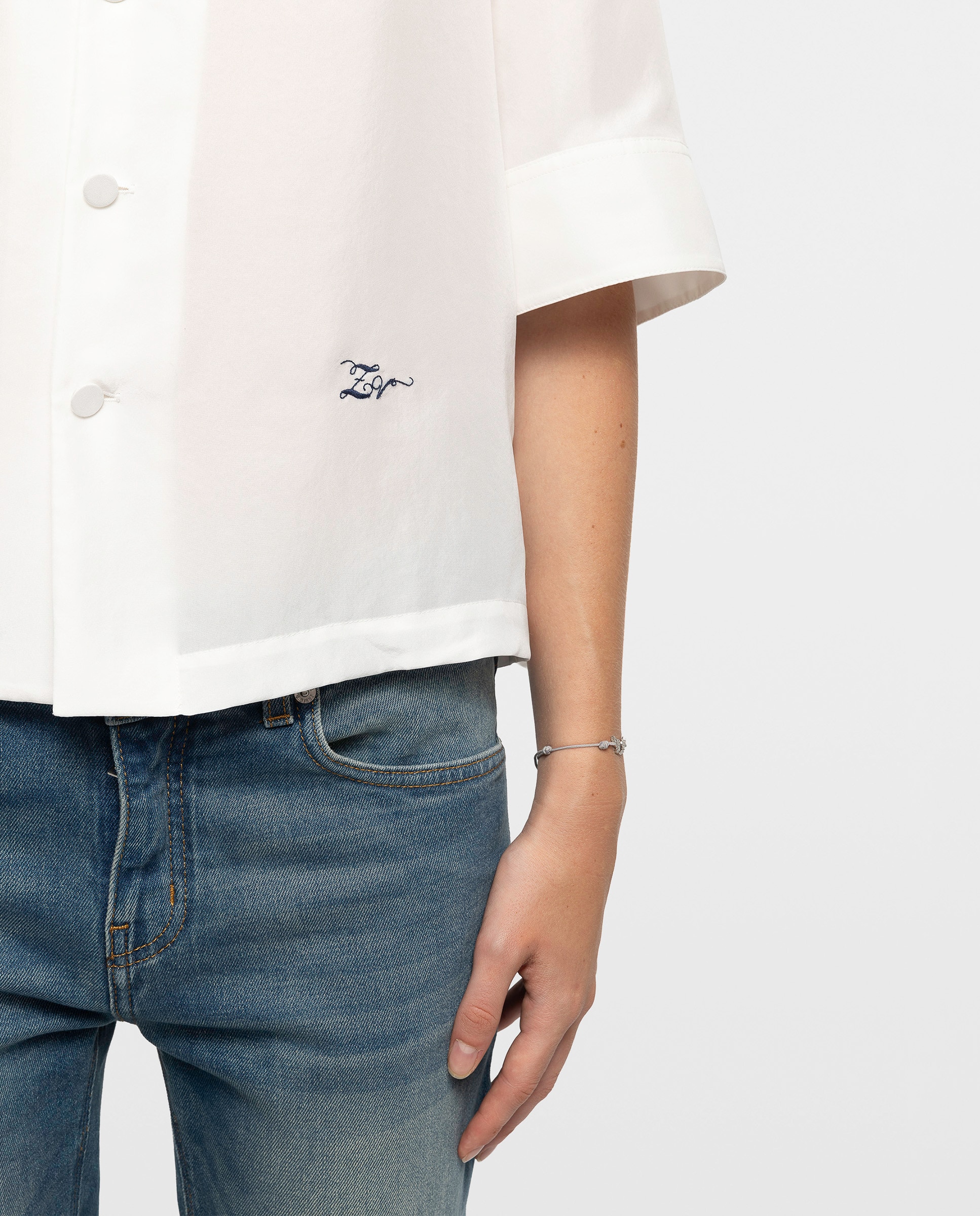 Camisa de mujer 100% seda de mangas 3/4 con bajo abierto, lazo y bordado - Zadig & Voltaire - Blanco Blanco-4