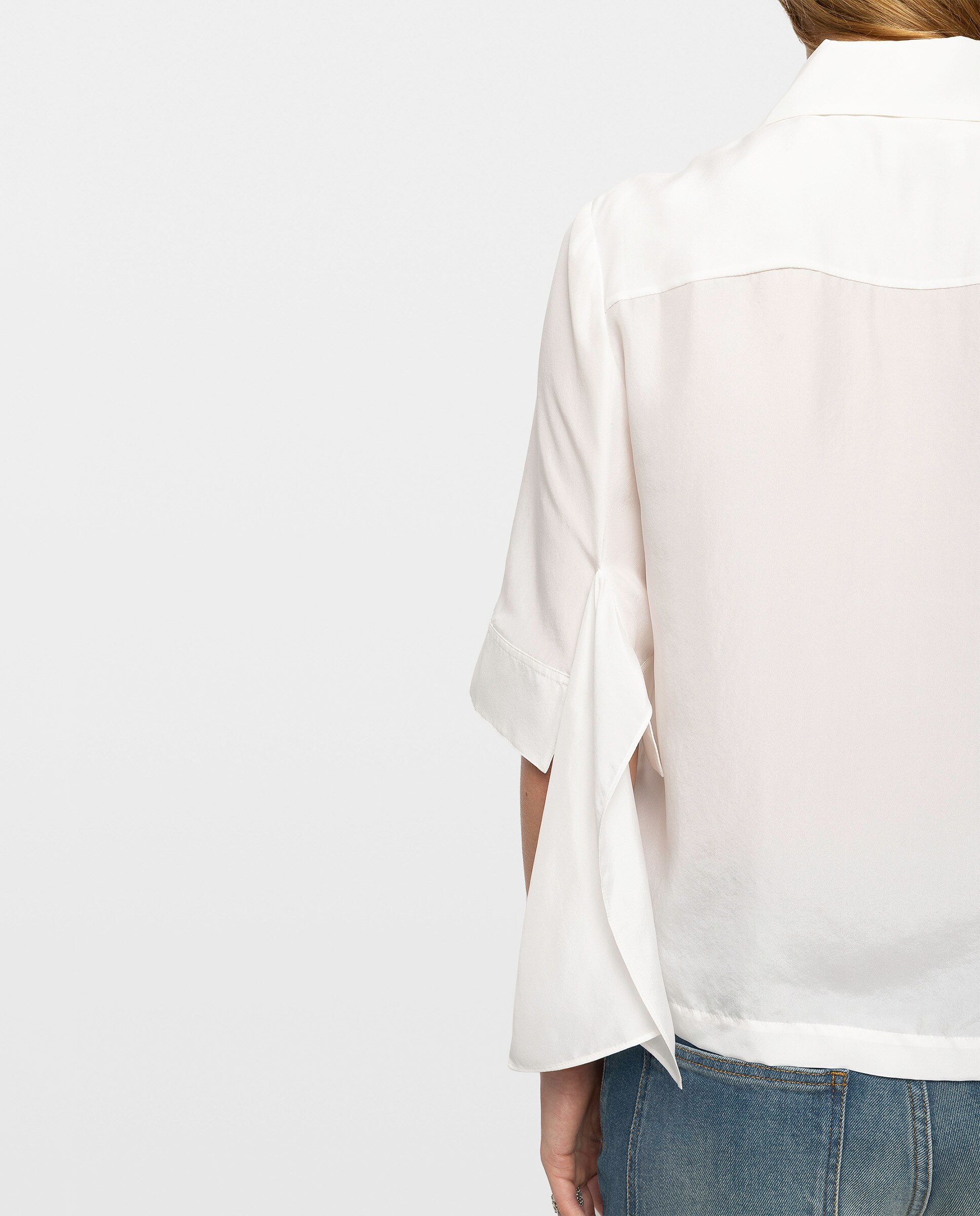 Camisa de mujer 100% seda de mangas 3/4 con bajo abierto, lazo y bordado - Zadig & Voltaire - Blanco Blanco-5