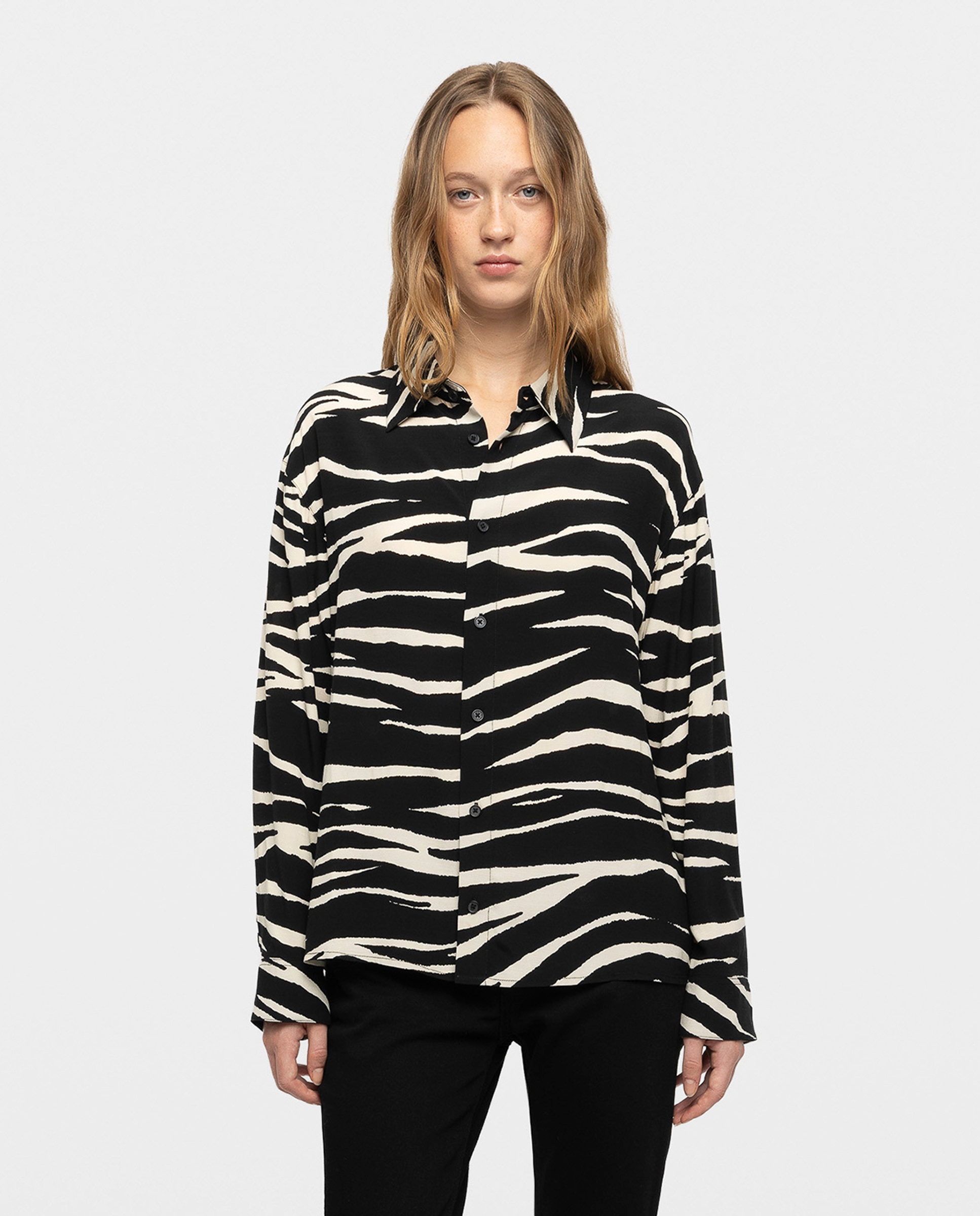 Camisa de mujer de manga larga viscosa estampada - Zadig & Voltaire - Negro Negro-1