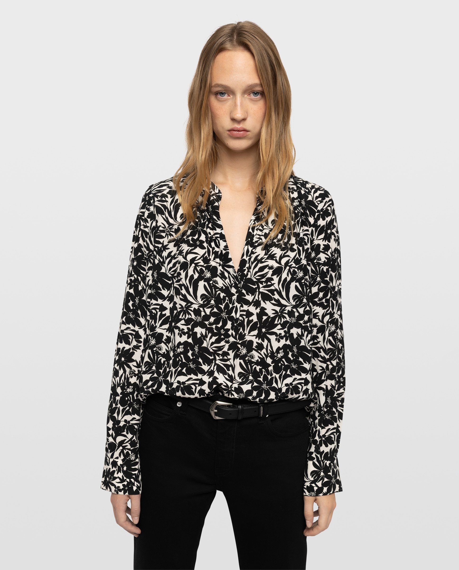 Blusa de mujer de viscosa estampada con mangas largas - Zadig & Voltaire - Negro Negro-1