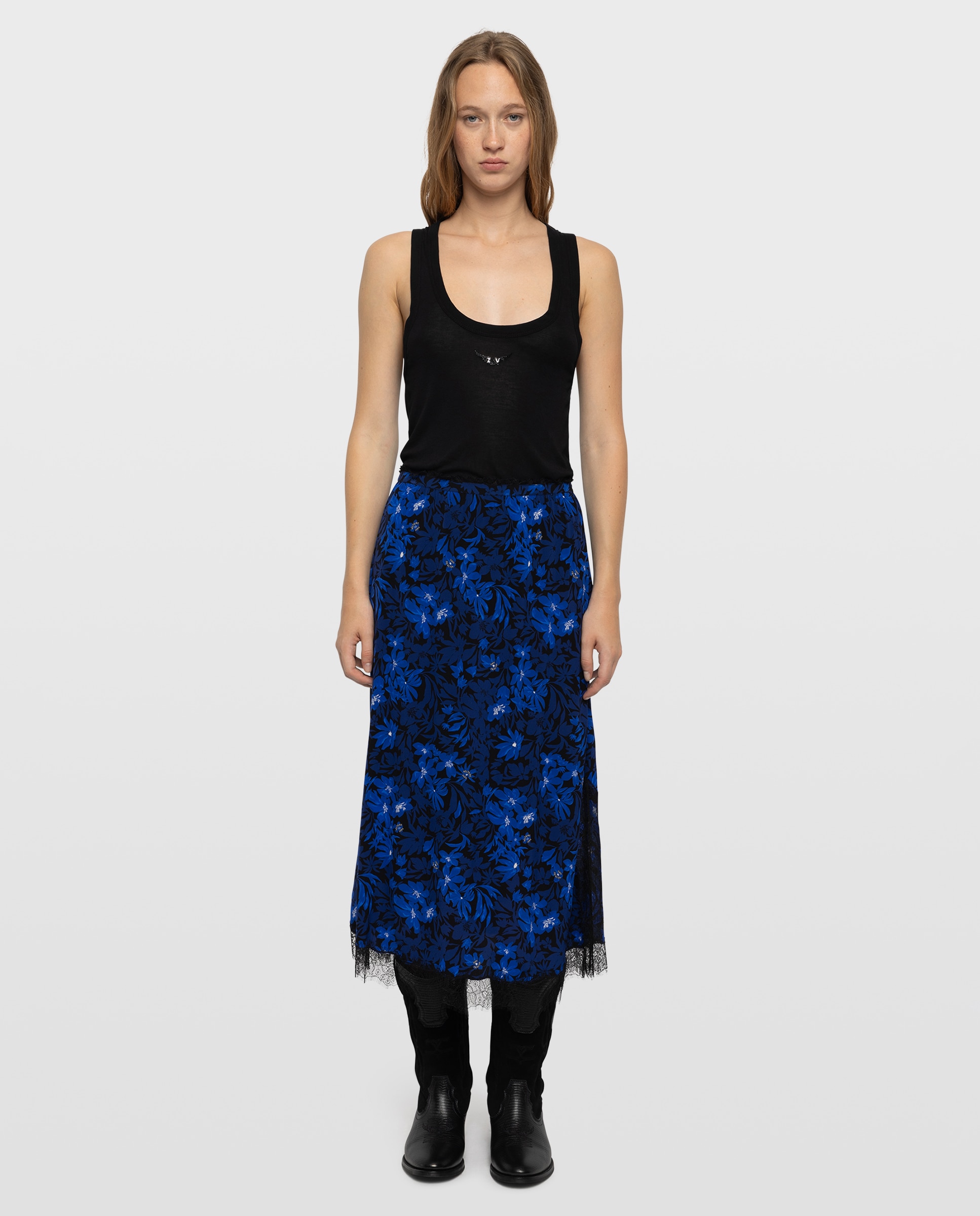 Falda midi lencera estampada de viscosa con encaje - Zadig & Voltaire - Azul eléctrico Azul eléctrico-1